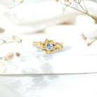 Rosec Jewels-Natural Aquamarine Flower Engagement Ring in Gold Plated Silver
