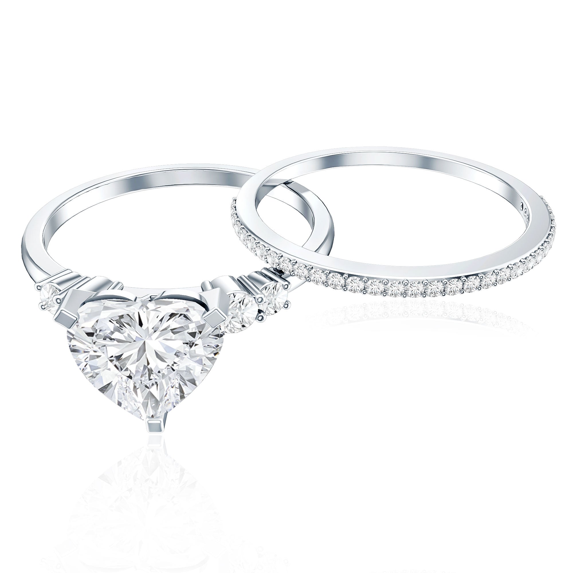 Certified Lab Grown Diamond 7MM Heart Bridal Ring Set Lab - ( EF-VS ) - Rosec Jewels