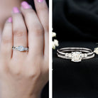 Lab Grown Diamond 6 MM Cushion Engagement Ring with Wedding band Lab - ( EF-VS ) - Rosec Jewels