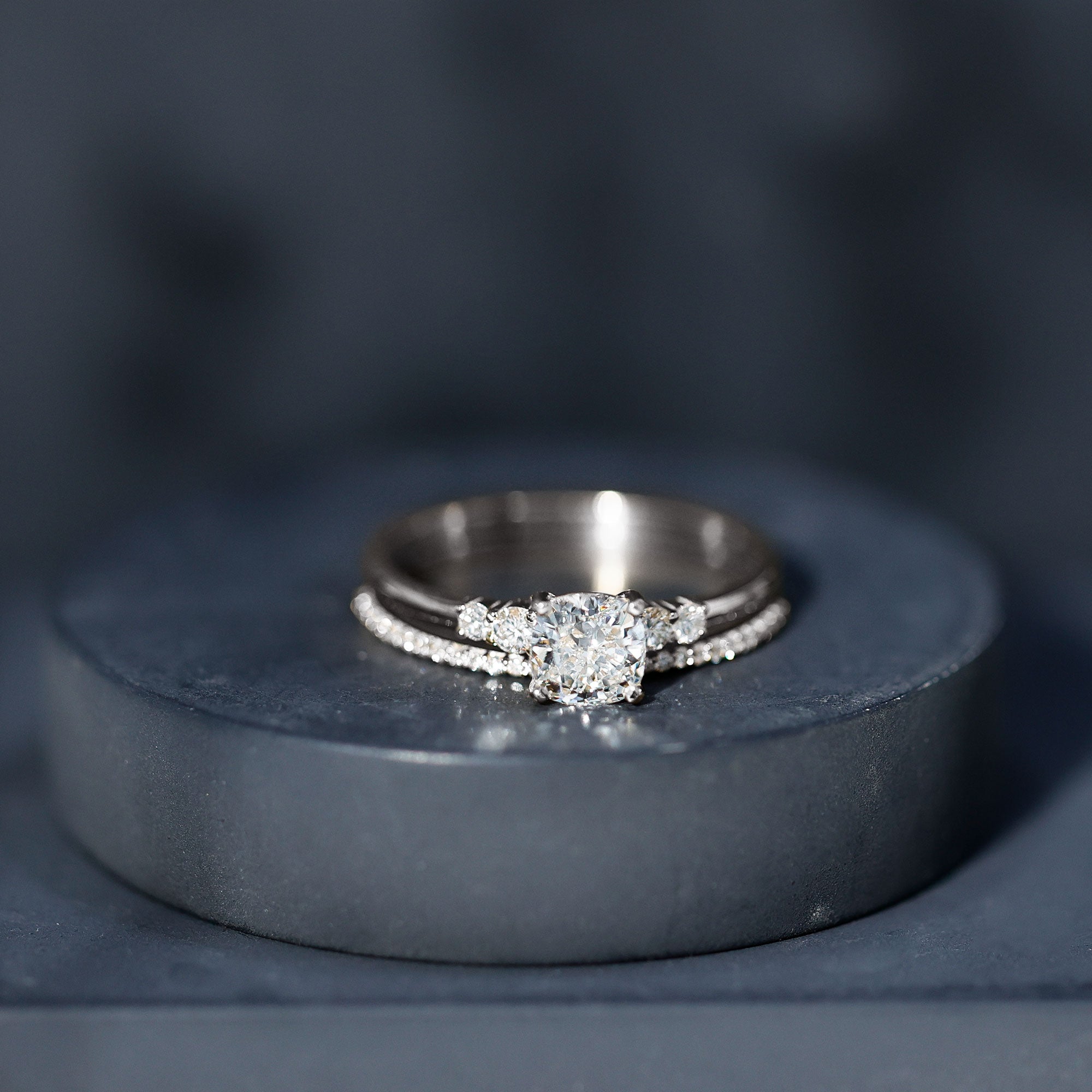 Lab Grown Diamond 6 MM Cushion Engagement Ring with Wedding band Lab - ( EF-VS ) - Rosec Jewels