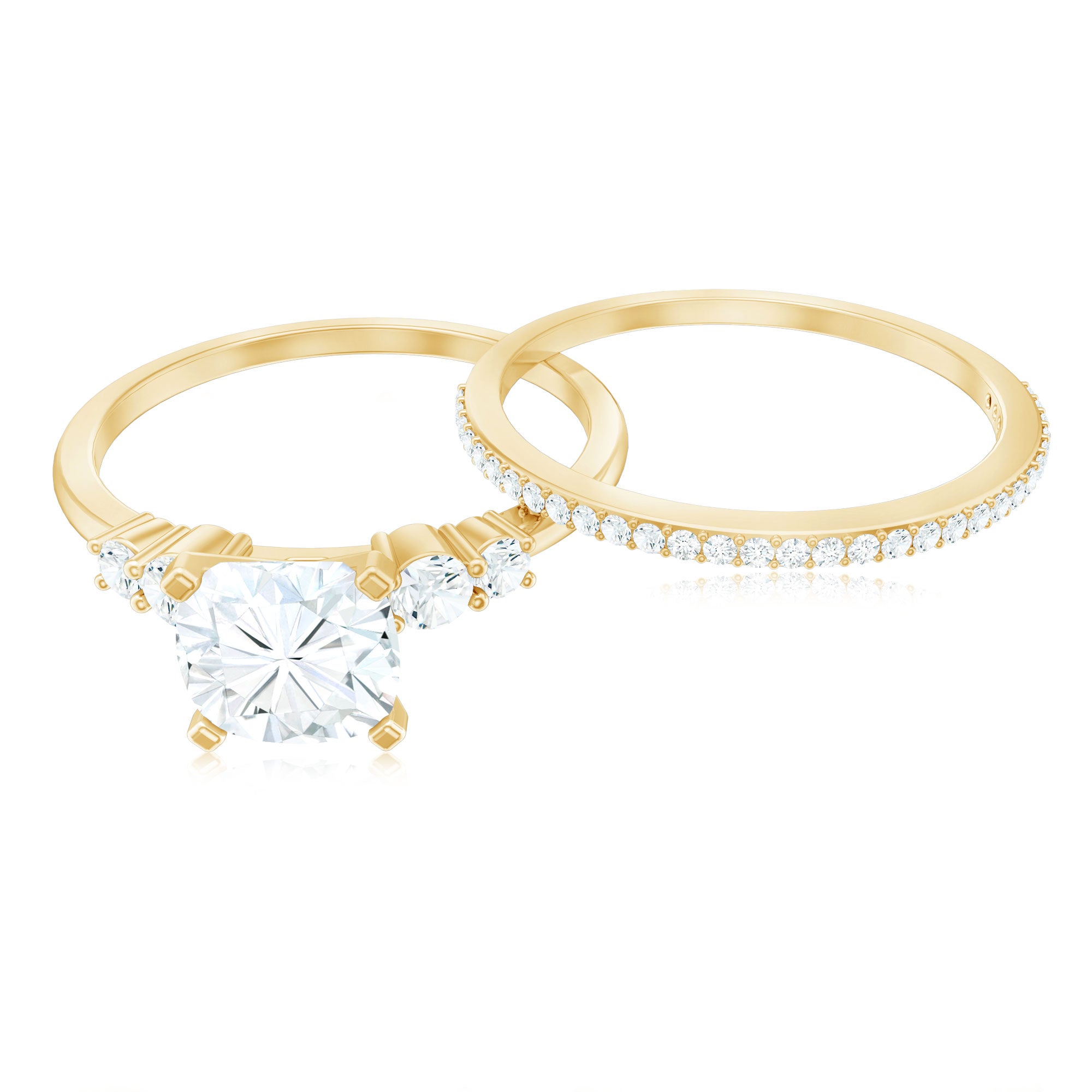 Rosec Jewels-Lab Grown Diamond 6 MM Cushion Engagement Ring with Wedding band