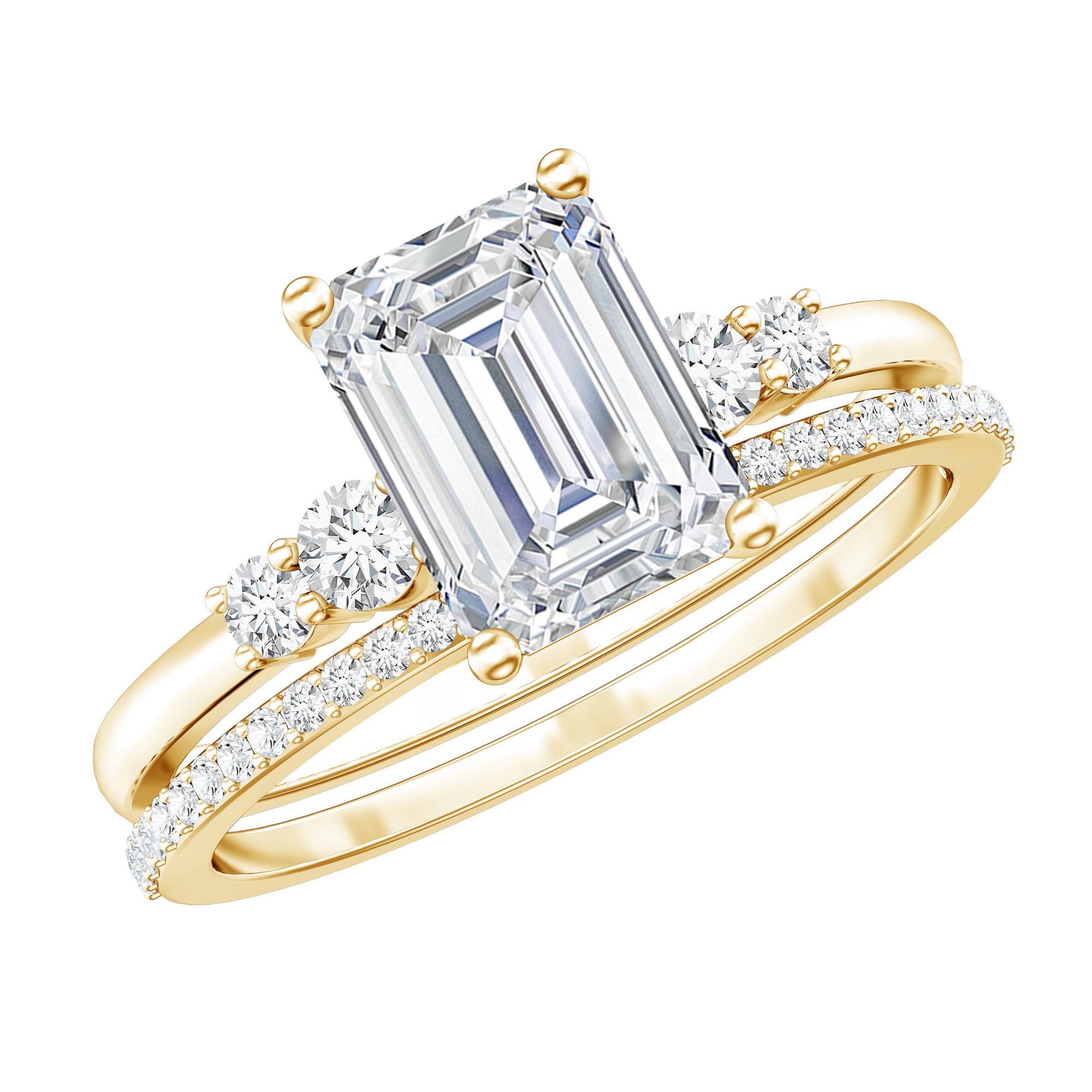 Certified Lab Grown Diamond 6X8MM Emerald Cut Engagement Ring with Band Lab - ( EF-VS ) - Rosec Jewels