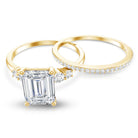 Certified Lab Grown Diamond 6X8MM Emerald Cut Engagement Ring with Band Lab - ( EF-VS ) - Rosec Jewels