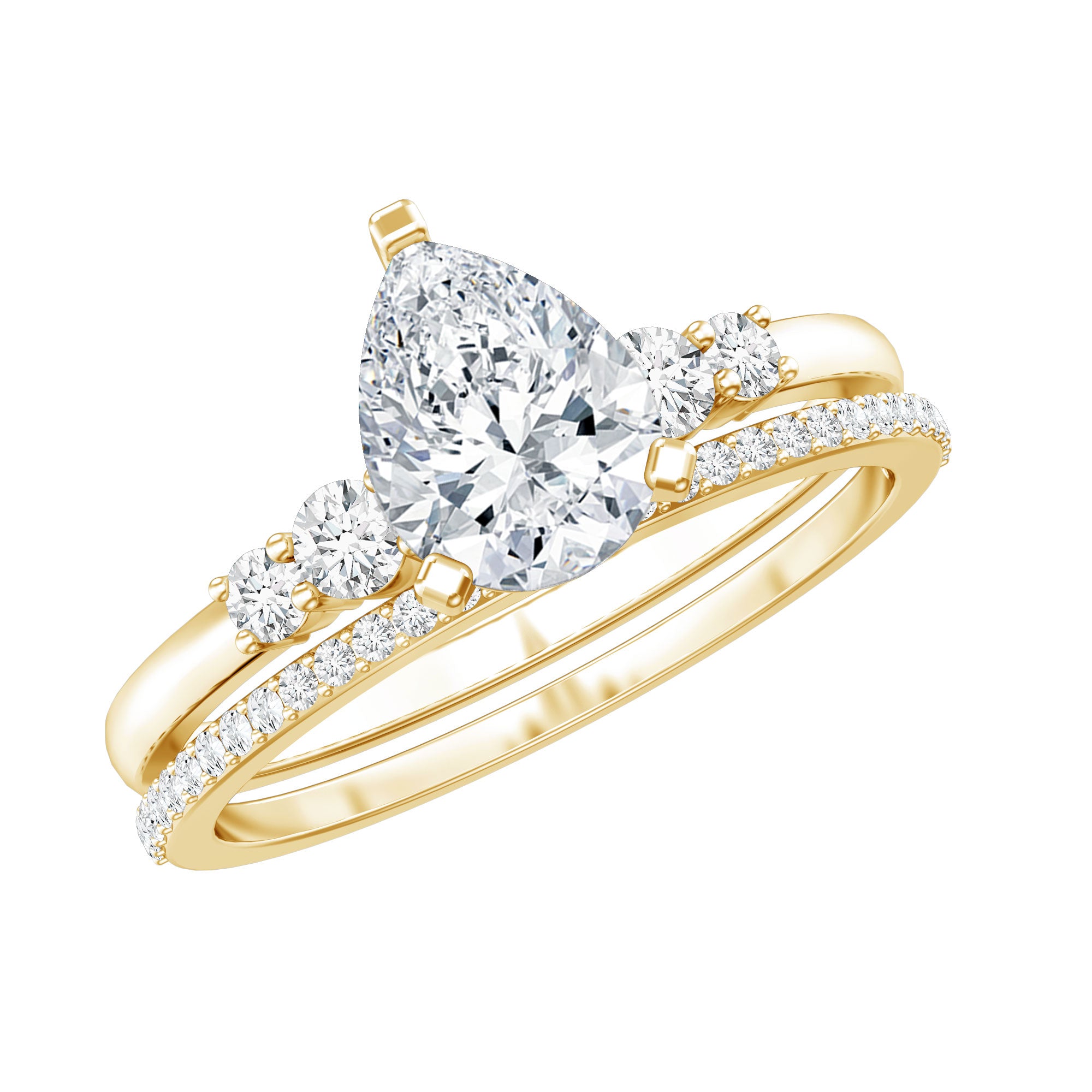 Certified Lab Grown Diamond 6X8 MM Teardrop Bridal Ring Set Lab - ( EF-VS ) - Rosec Jewels