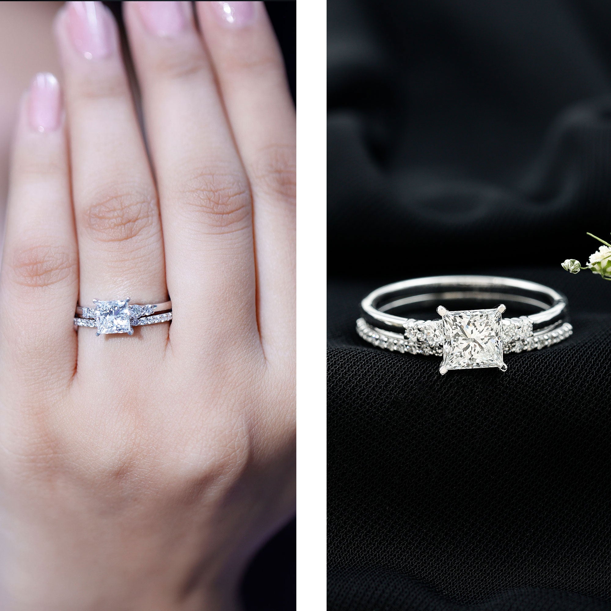 1.2 Carat Lab Grown Diamond Princess Cut Engagement Ring With Enhancer Lab - ( EF-VS ) - Rosec Jewels