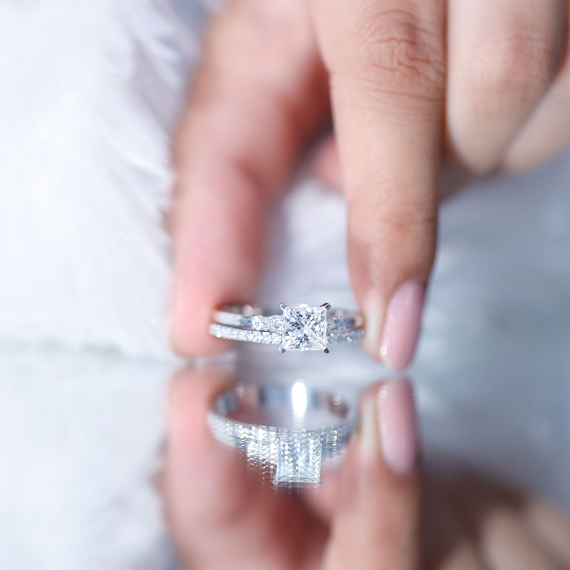 1.2 Carat Lab Grown Diamond Princess Cut Engagement Ring With Enhancer Lab - ( EF-VS ) - Rosec Jewels