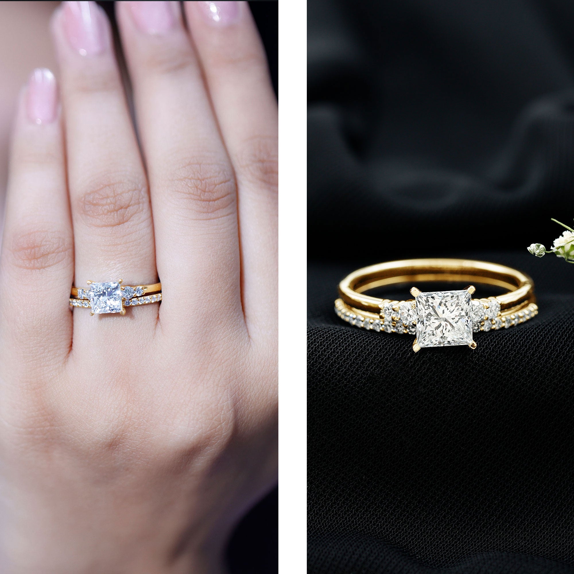 1.2 Carat Lab Grown Diamond Princess Cut Engagement Ring With Enhancer Lab - ( EF-VS ) - Rosec Jewels