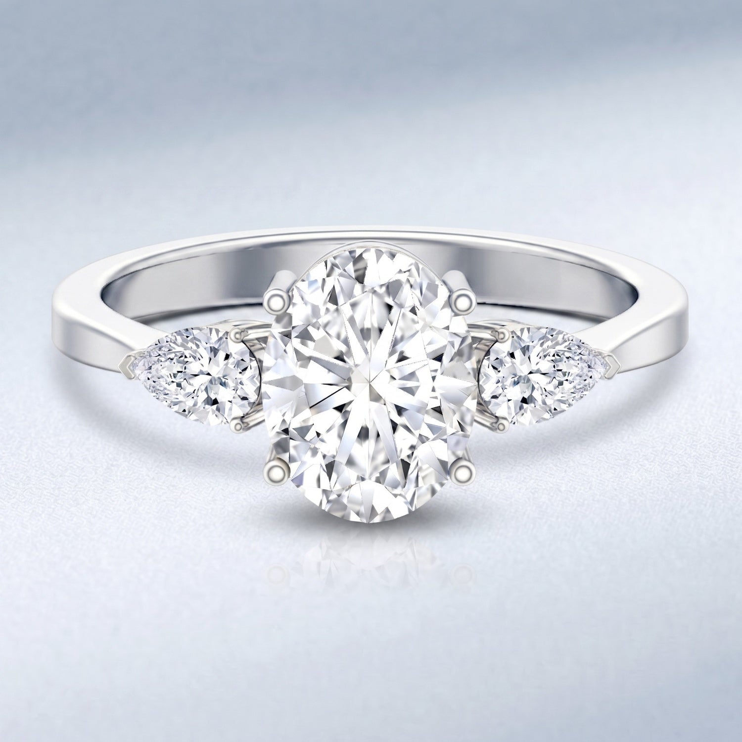 2 Carat Oval Lab Grown Diamond Three Stone Engagement Ring with IGI Certificate Lab - ( E-VS1 ) - Rosec Jewels