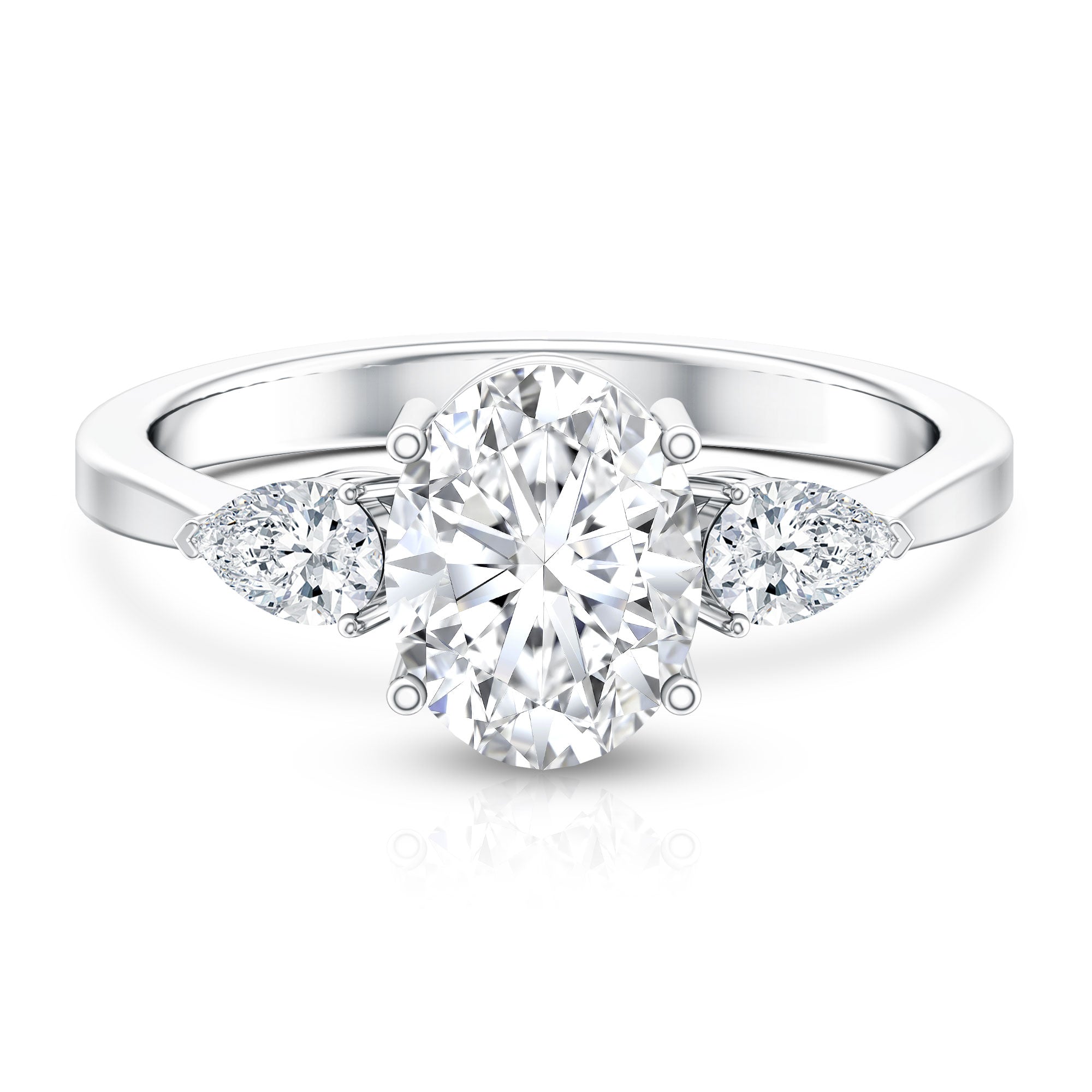 2 Carat Oval Lab Grown Diamond Three Stone Engagement Ring with IGI Certificate Lab - ( E-VS1 ) - Rosec Jewels