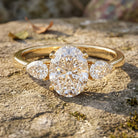 2 Carat Oval Lab Grown Diamond Three Stone Engagement Ring with IGI Certificate Lab - ( E-VS1 ) - Rosec Jewels
