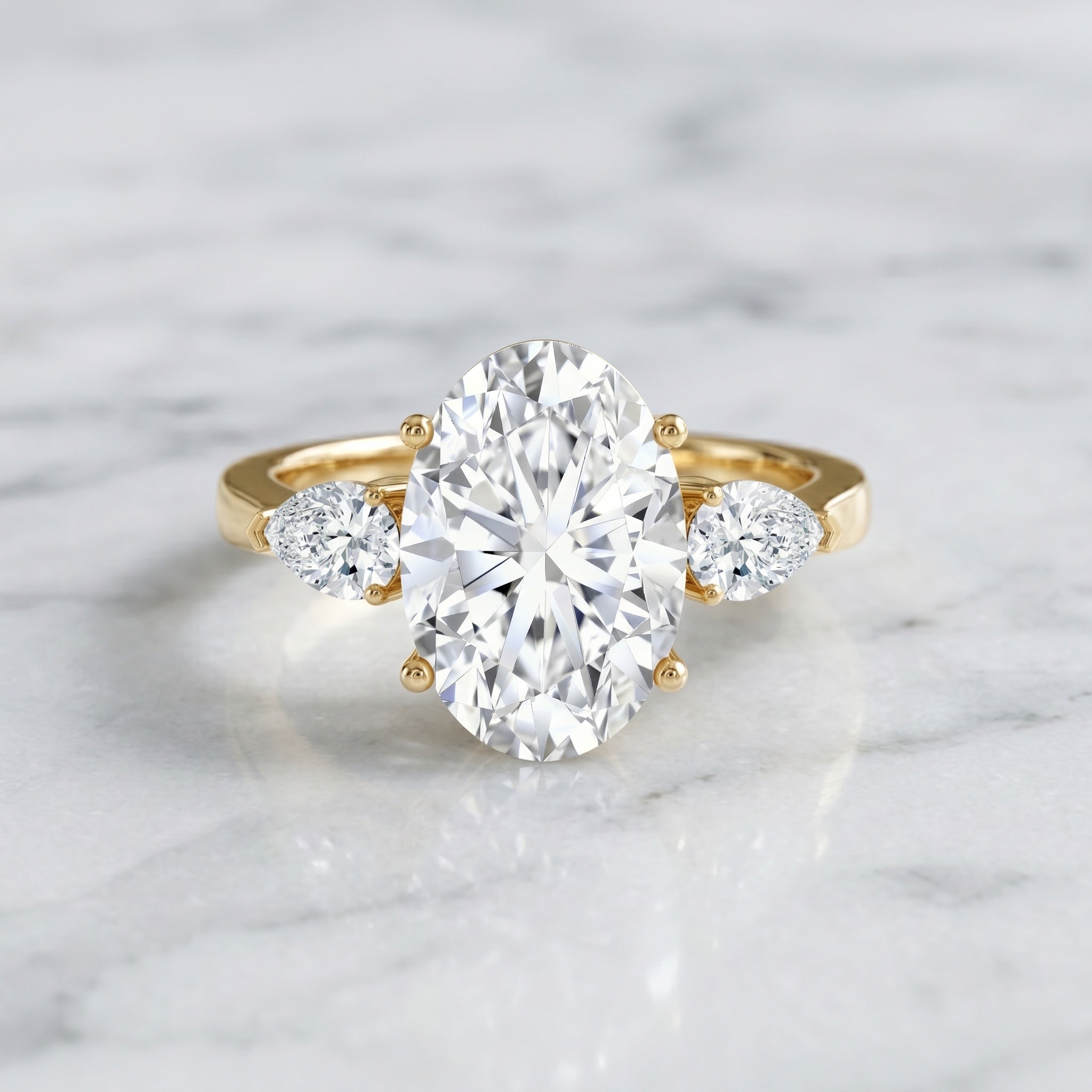 IGI Certified 5 Carat Oval Lab Grown Diamond Big Engagement Ring with Pear Side Stones Lab - ( E-VS1 ) - Rosec Jewels