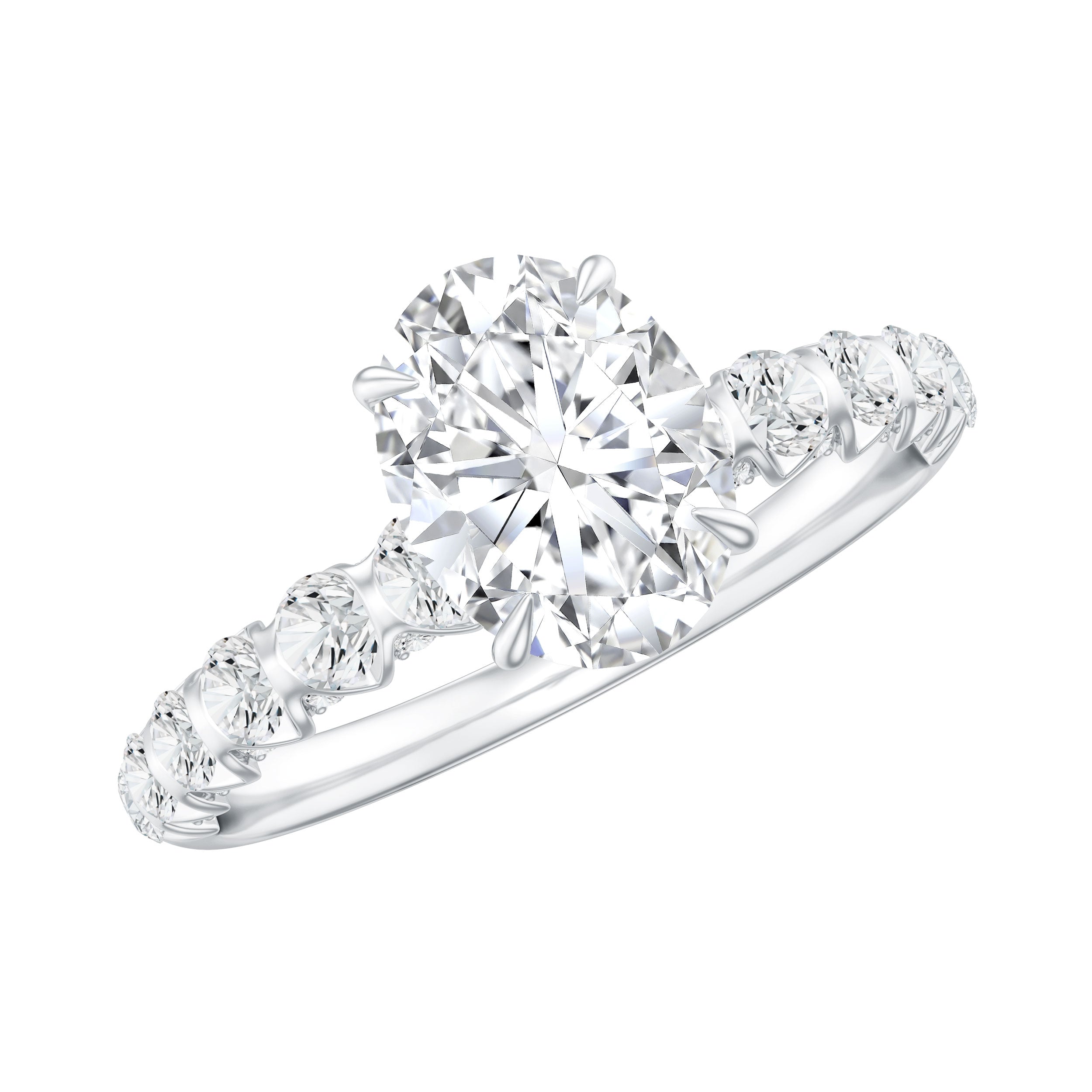 Rosec Jewels-1 Carat Oval Cut Lab Grown Diamond Side Stone Engagement Ring IGI Certified
