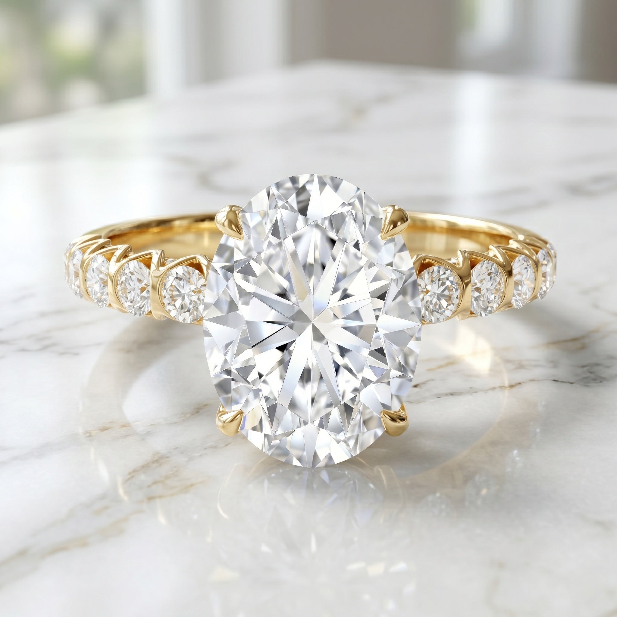 Lab Grown Diamond Oblong Engagement Ring 3 Carat with IGI Certificate Lab - ( E-VS1 ) - Rosec Jewels