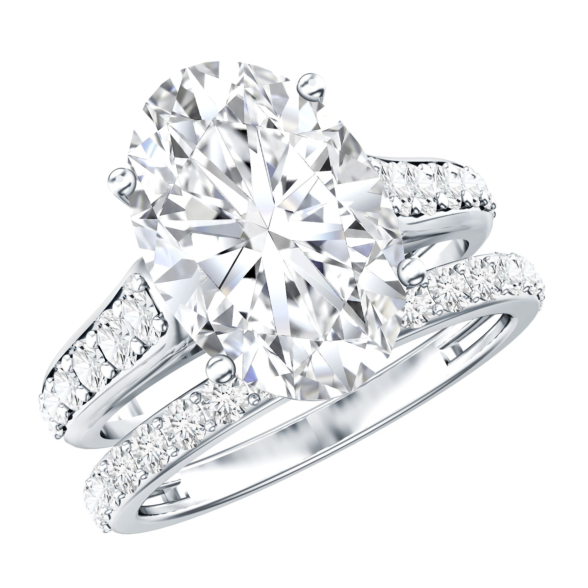 Rosec Jewels-IGI Certified Lab Grown Diamond 5 Carat Oval Engagement Ring with Wedding Band