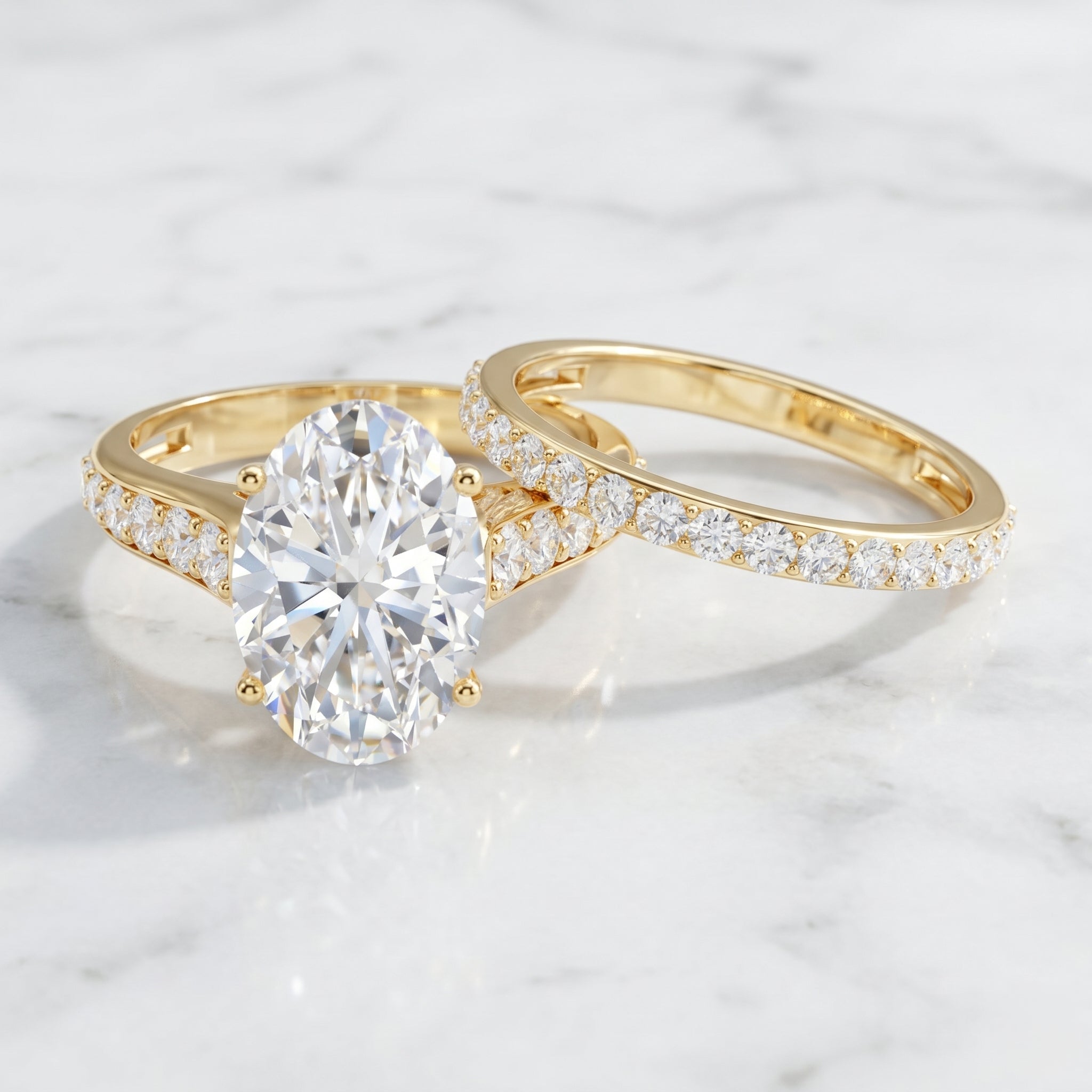 IGI Certified Lab Grown Diamond 5 Carat Oval Engagement Ring with Wedding Band Lab - ( E-VS1 ) - Rosec Jewels