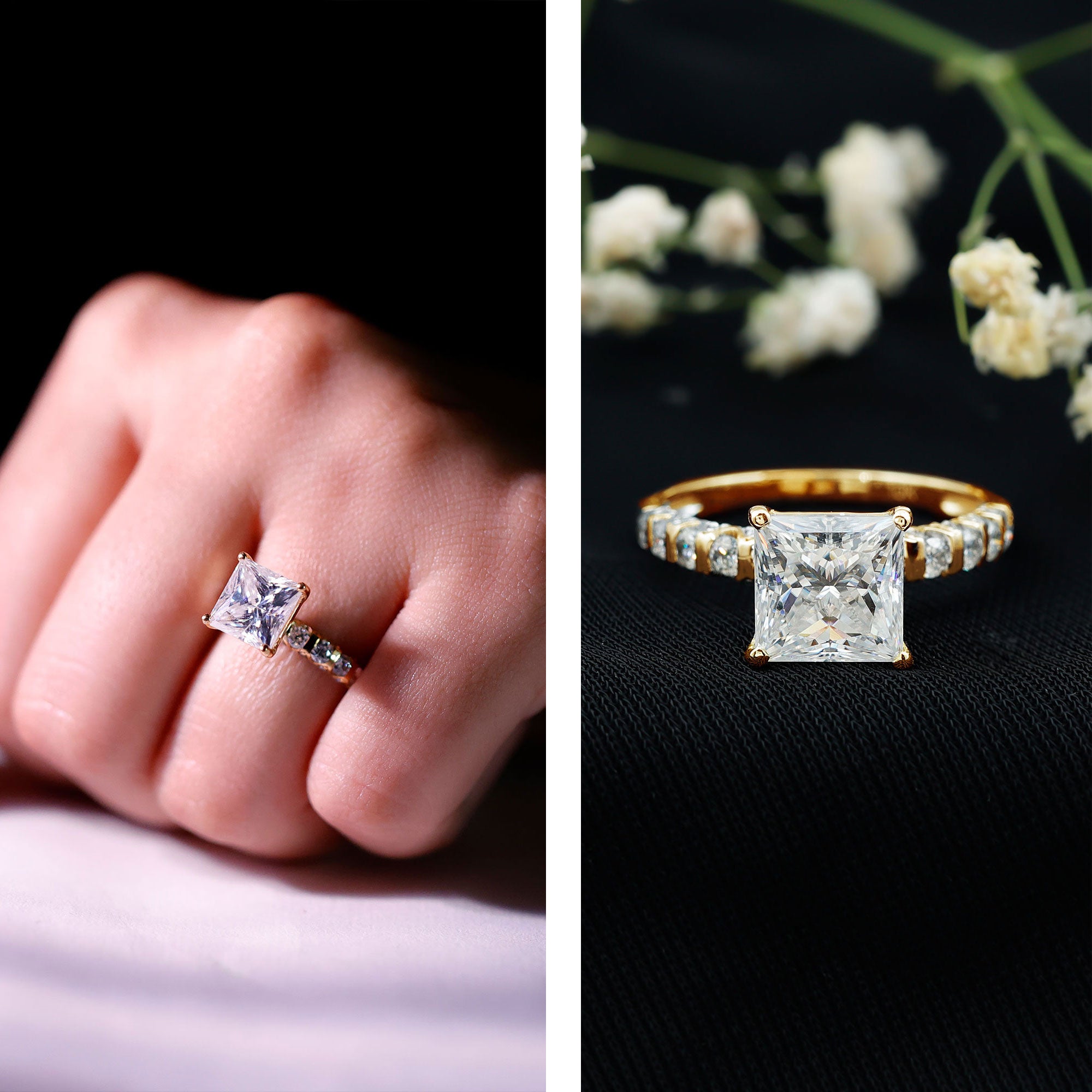 Rosec Jewels-IGI Certified Lab Grown Diamond 3 Carat Square Cut Engagement Ring
