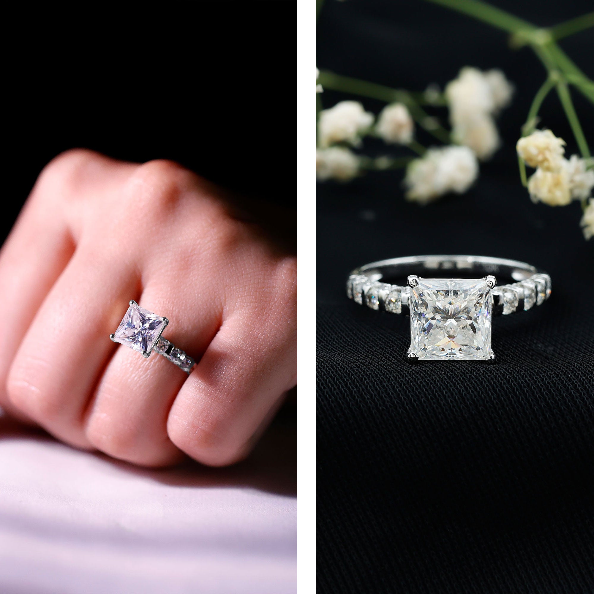 Rosec Jewels-Princess Cut Lab Grown Diamond 4 Carat Engagement Ring IGI Certified
