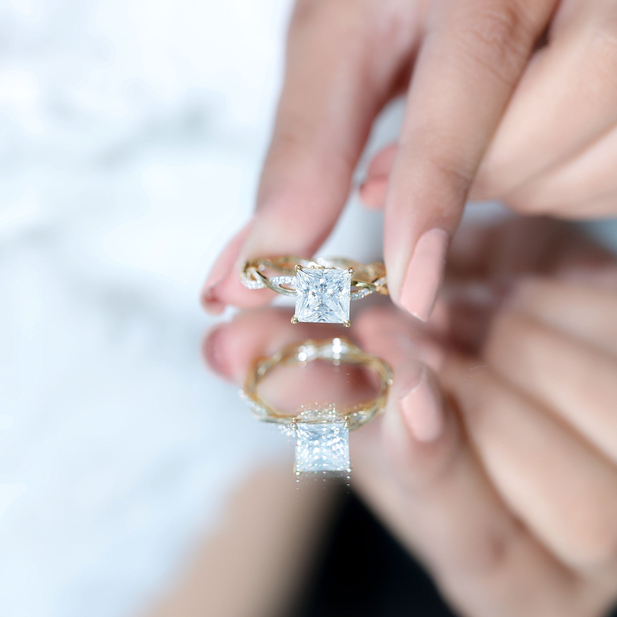 Rosec Jewels-Princess Cut 4 Carat Lab Grown Diamond Braided Engagement Ring IGI Certified