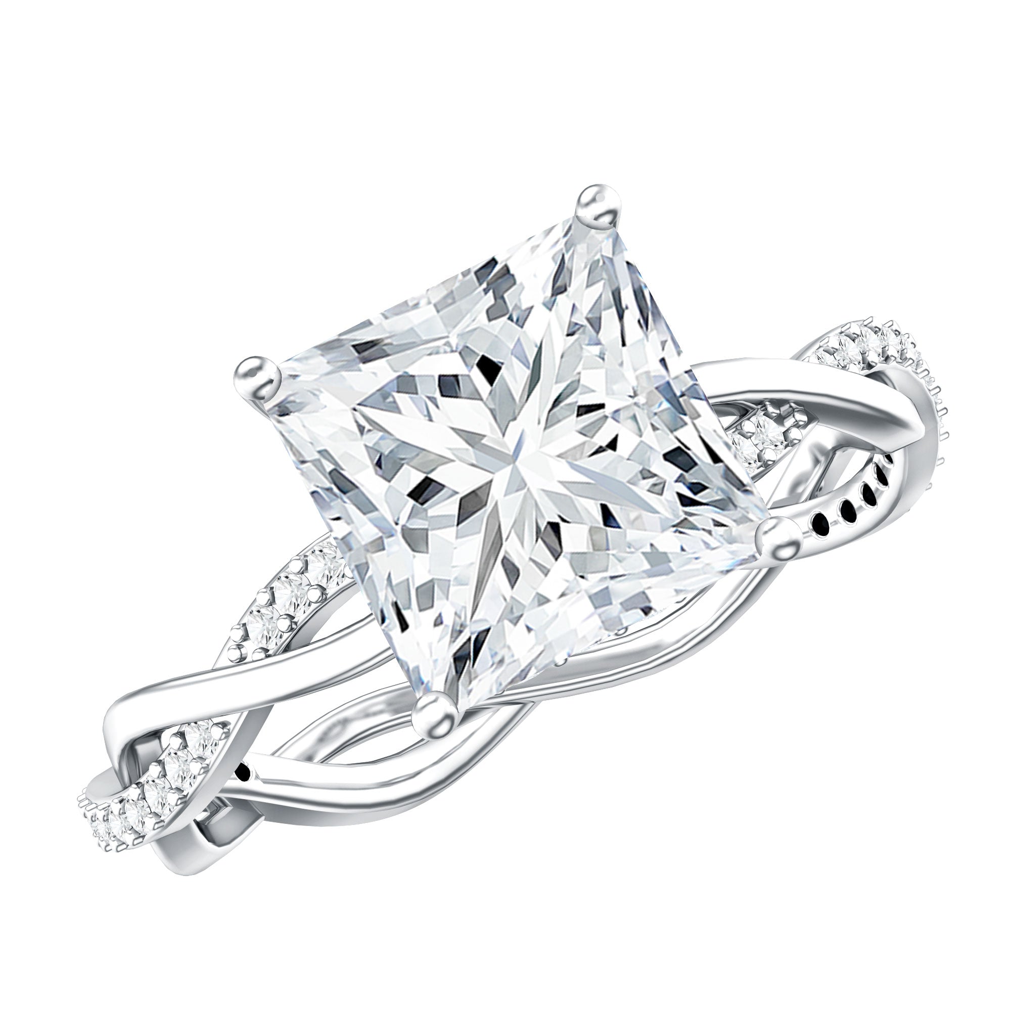 Rosec Jewels-IGI Certified 3 Carat Princess Cut Lab Grown Diamond Hidden Halo Engagement Ring with Infinity Band