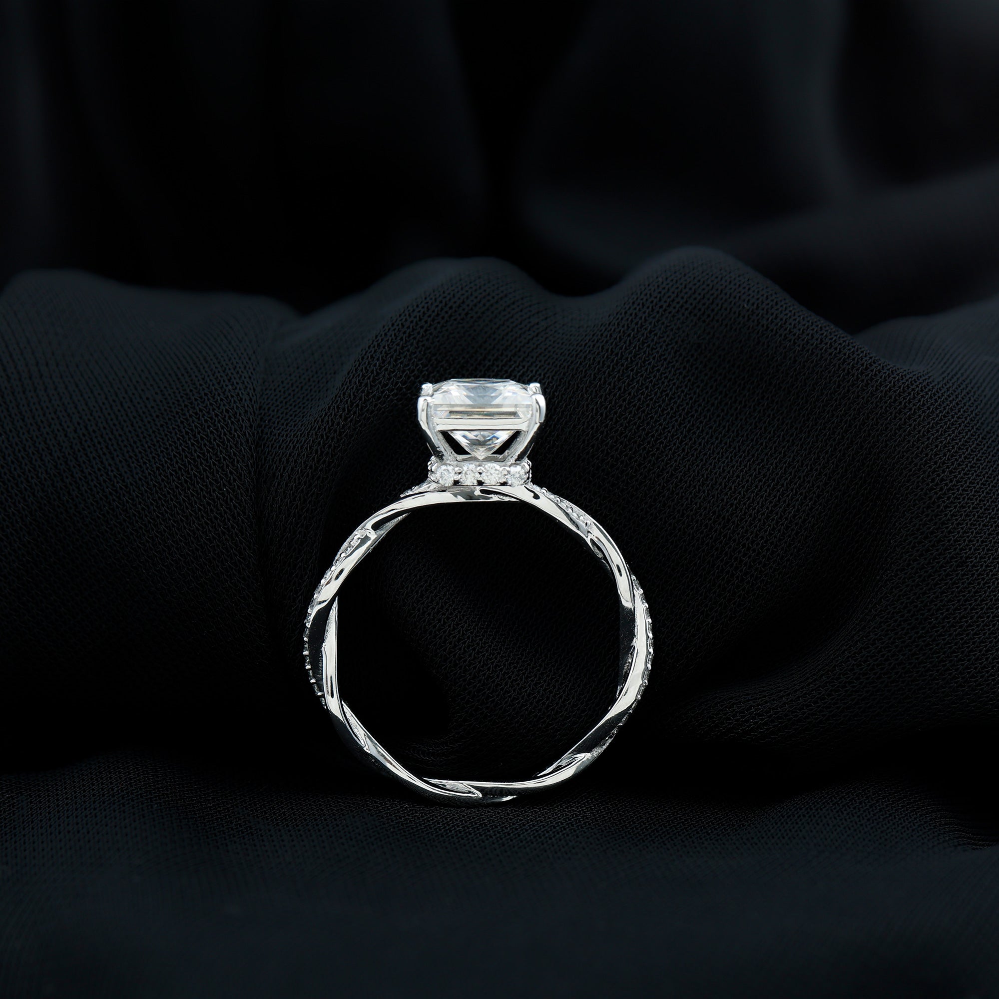 Rosec Jewels-IGI Certified 3 Carat Princess Cut Lab Grown Diamond Hidden Halo Engagement Ring with Infinity Band