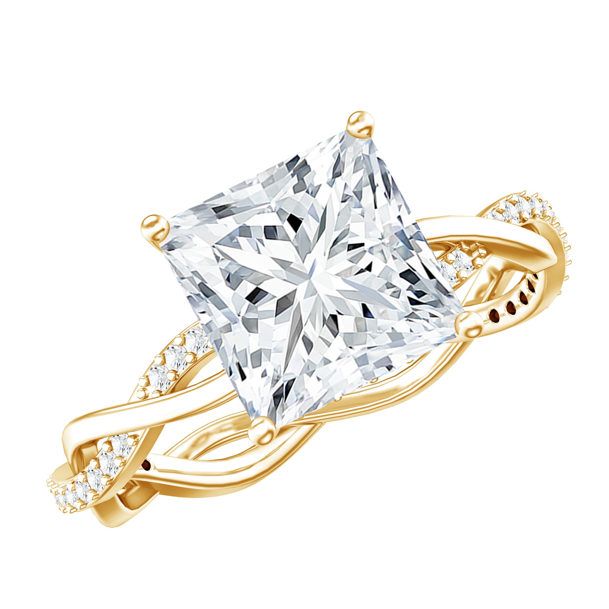 Rosec Jewels-IGI Certified 3 Carat Princess Cut Lab Grown Diamond Hidden Halo Engagement Ring with Infinity Band
