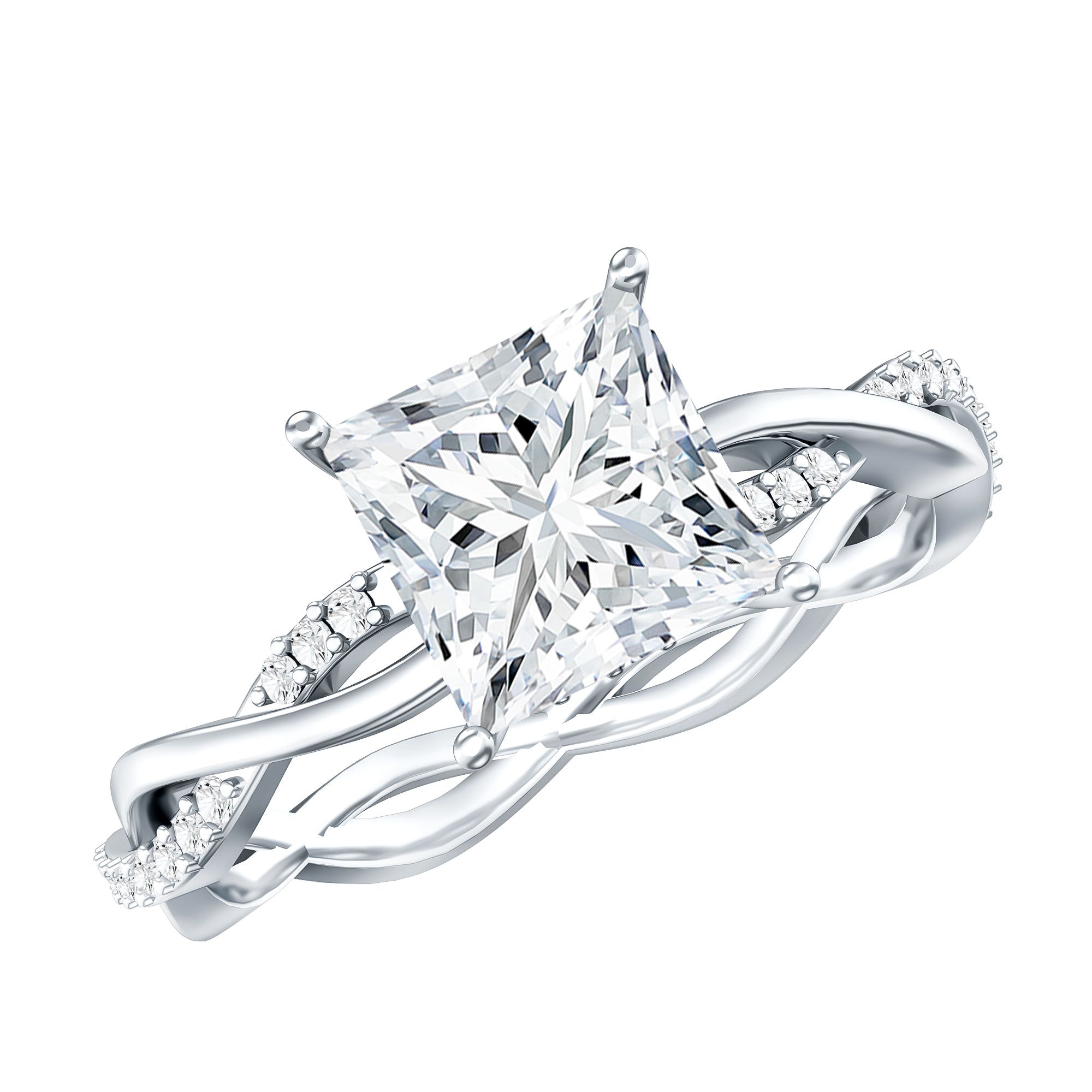 Rosec Jewels-IGI Certified 2 Carat Princess Cut Lab Diamond Braided Engagement Ring with Hidden Halo