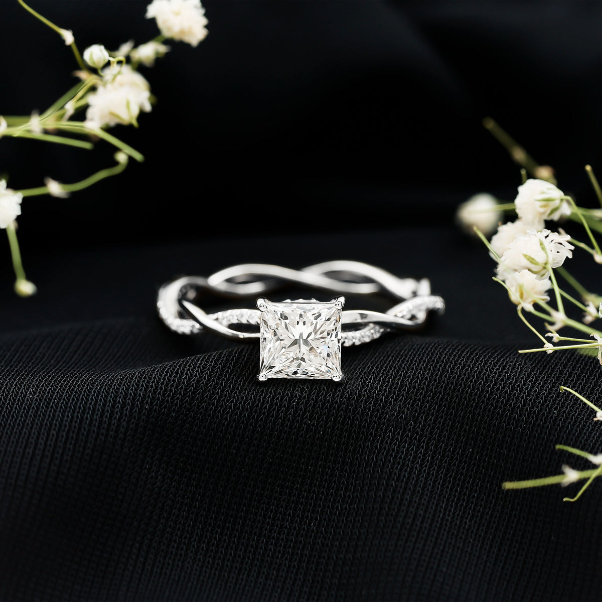 IGI Certified 2 Carat Princess Cut Lab Diamond Braided Engagement Ring with Hidden Halo Lab - ( E-VS1 ) - Rosec Jewels