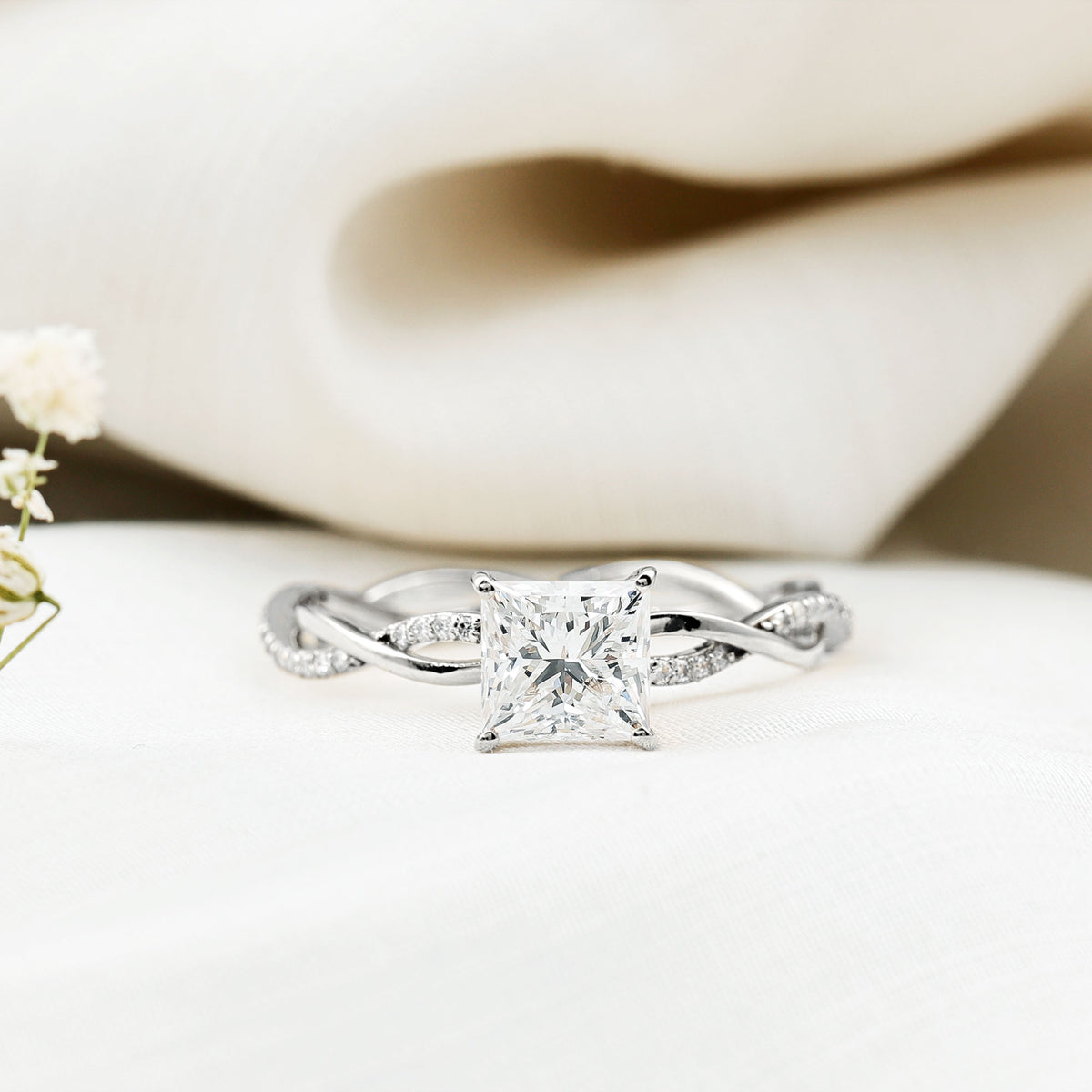 IGI Certified 2 Carat Princess Cut Lab Diamond Braided Engagement Ring with Hidden Halo Lab - ( E-VS1 ) - Rosec Jewels
