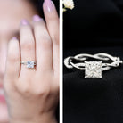IGI Certified 2 Carat Princess Cut Lab Diamond Braided Engagement Ring with Hidden Halo Lab - ( E-VS1 ) - Rosec Jewels