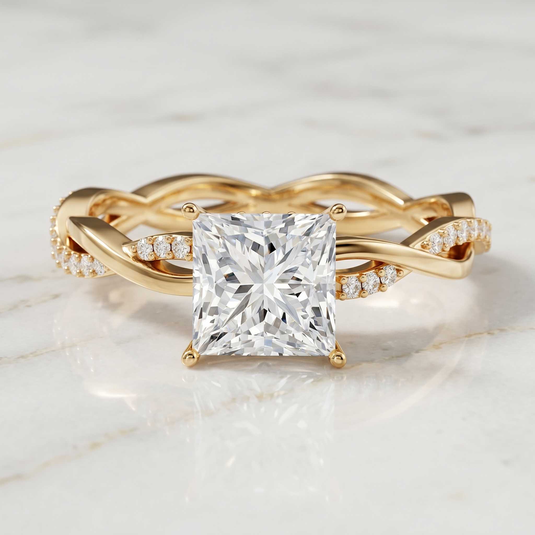 IGI Certified 2 Carat Princess Cut Lab Diamond Braided Engagement Ring with Hidden Halo Lab - ( E-VS1 ) - Rosec Jewels