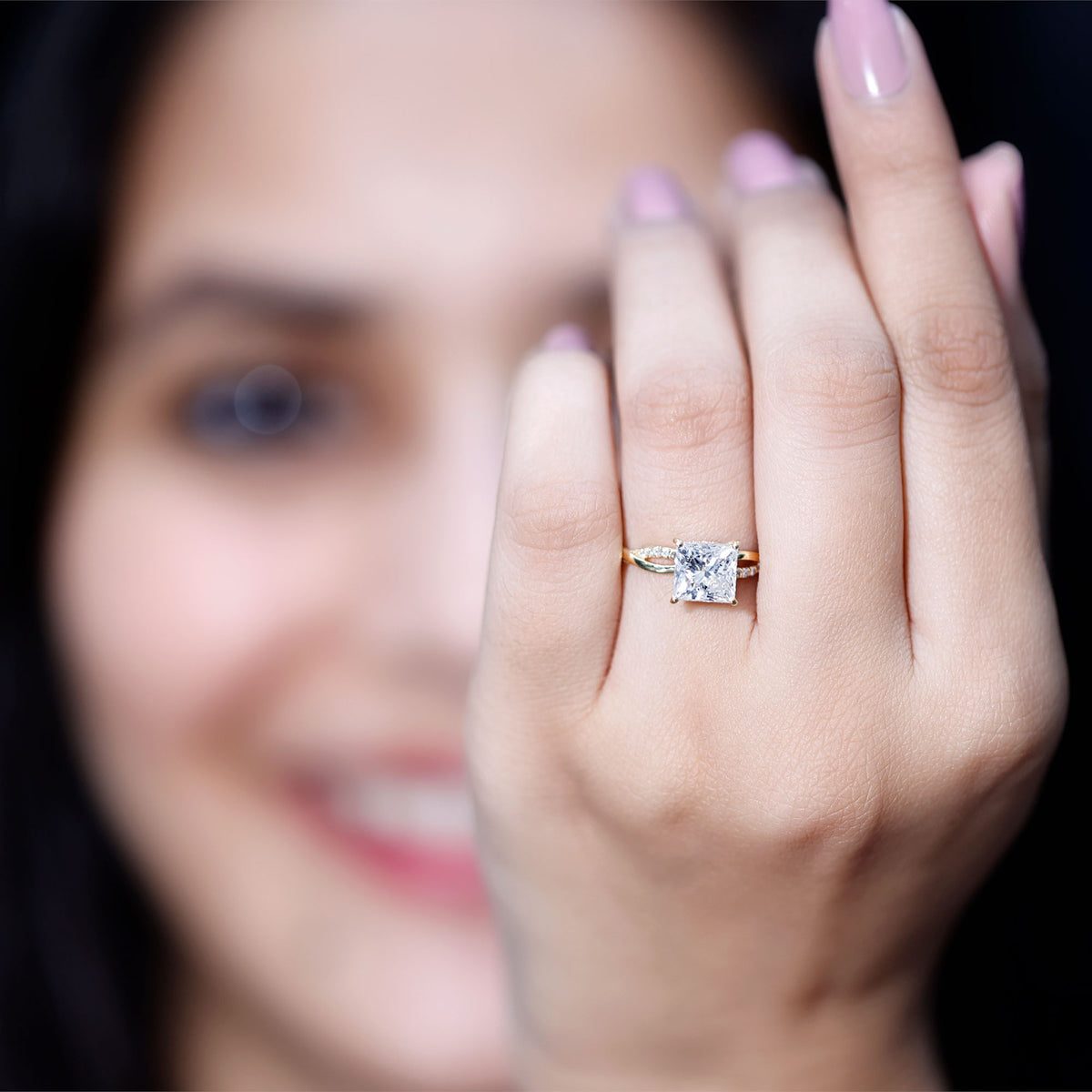 IGI Certified 2 Carat Princess Cut Lab Diamond Braided Engagement Ring with Hidden Halo Lab - ( E-VS1 ) - Rosec Jewels