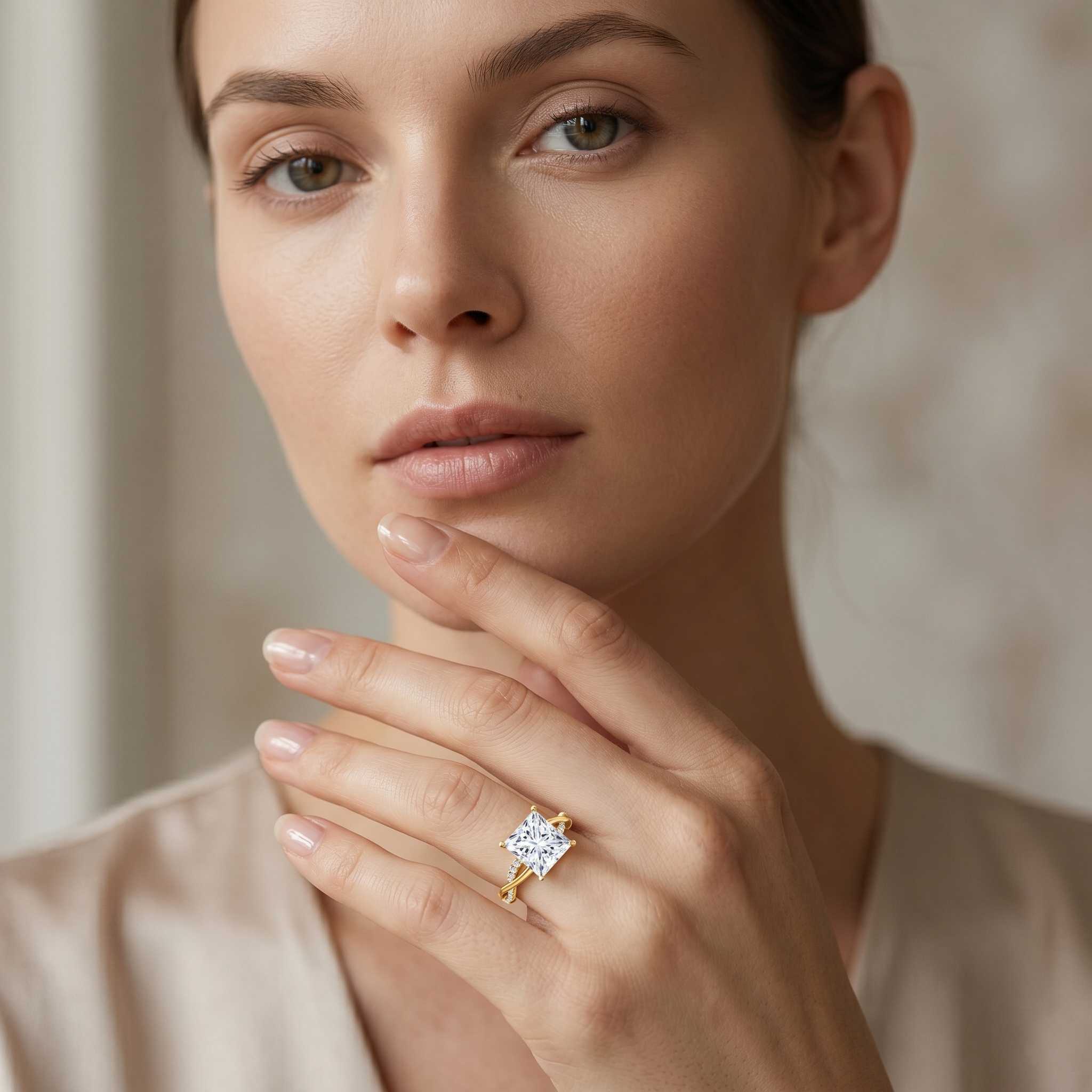 IGI Certified 2 Carat Princess Cut Lab Diamond Braided Engagement Ring with Hidden Halo Lab - ( E-VS1 ) - Rosec Jewels