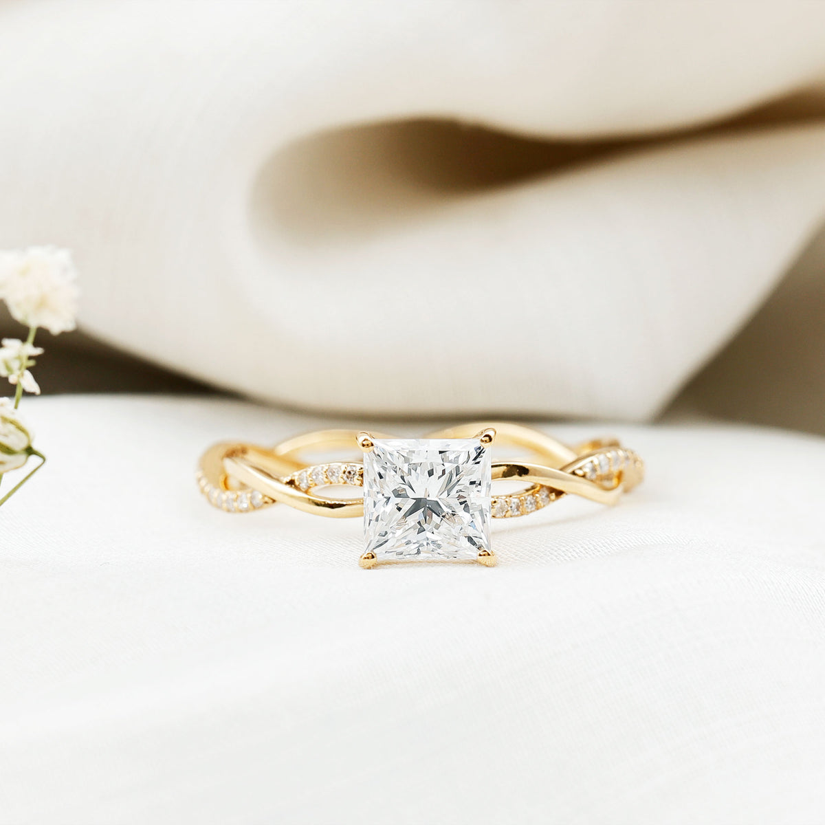 IGI Certified 2 Carat Princess Cut Lab Diamond Braided Engagement Ring with Hidden Halo Lab - ( E-VS1 ) - Rosec Jewels