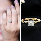 IGI Certified 2 Carat Princess Cut Lab Diamond Braided Engagement Ring with Hidden Halo Lab - ( E-VS1 ) - Rosec Jewels