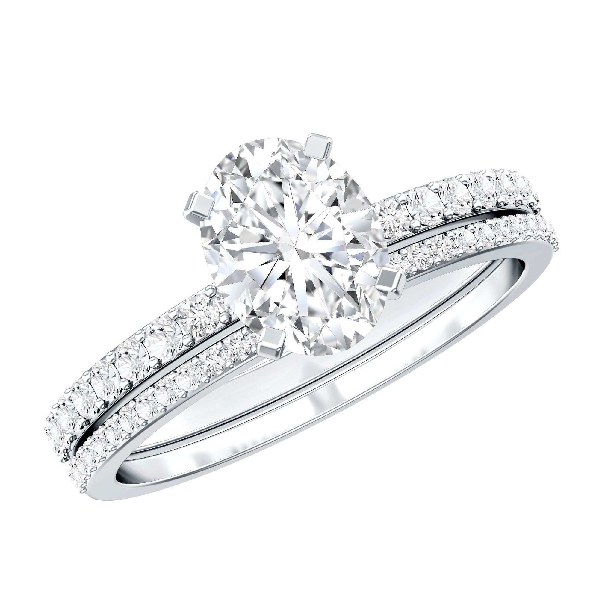 Rosec Jewels-IGI Certified 1 Carat Lab Grown Diamond Engagement Ring with Wedding Band Set