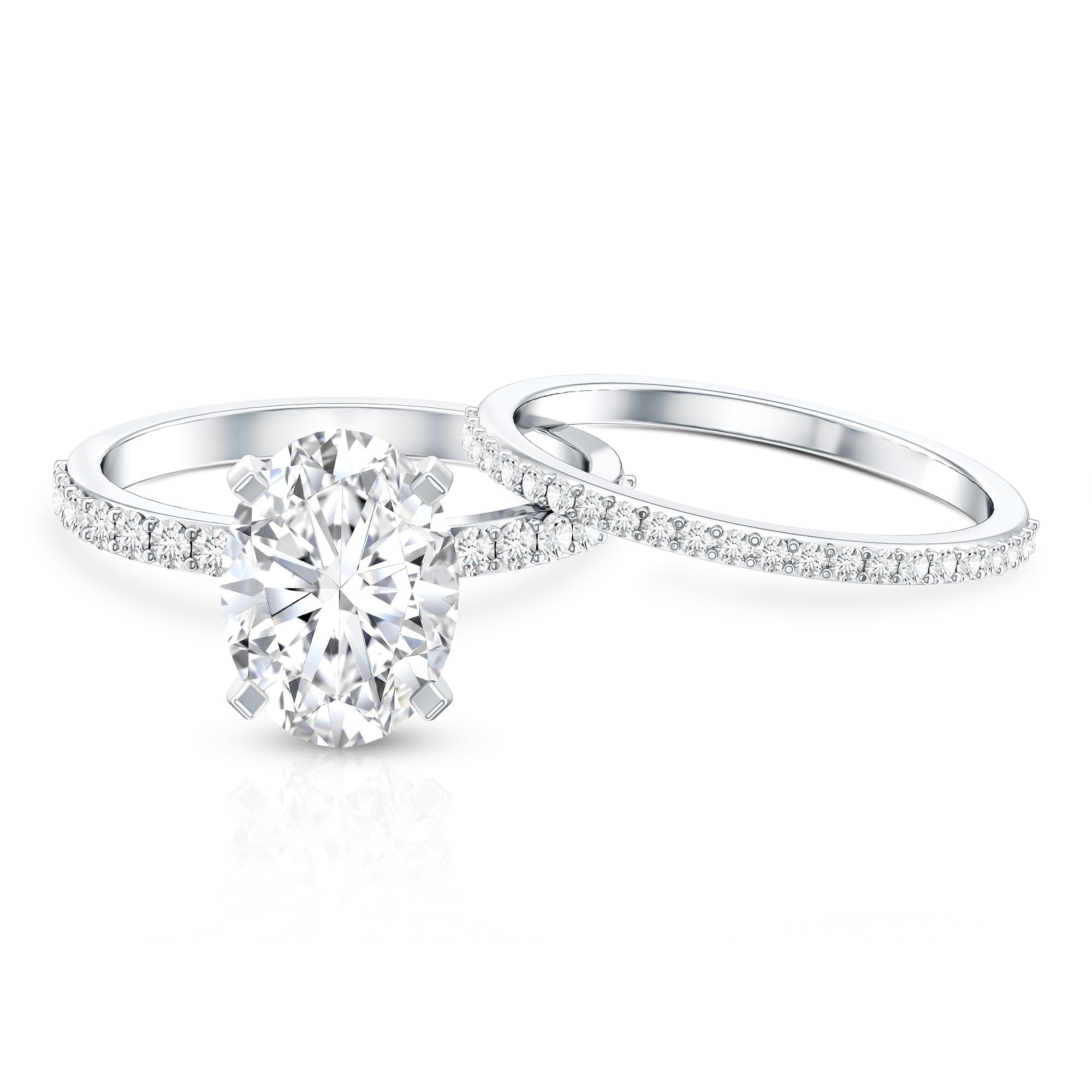 Rosec Jewels-3 Carat Oval Shaped Lab Grown Diamond Bridal Ring Set with IGI Certificate
