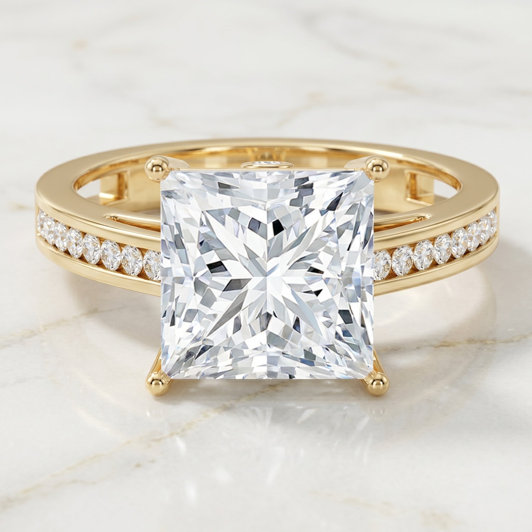 Solitaire 5 Carat Lab Grown Diamond Princess Cut Engagement Ring IGI Certified Lab - ( E-VS1 ) - Rosec Jewels