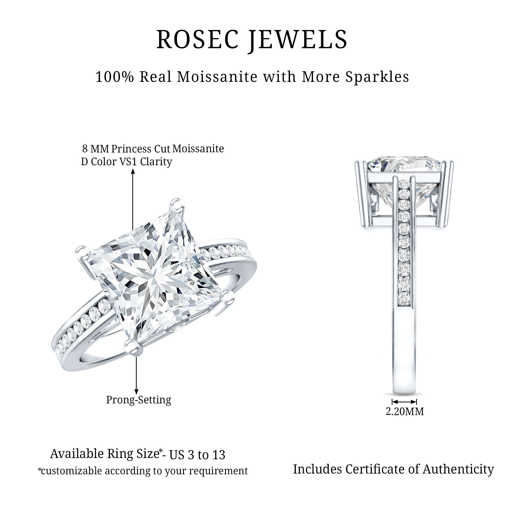 IGI Certified Lab Grown Diamond 3 Carat Engagement Ring with Side Stones Lab - ( E-VS1 ) - Rosec Jewels