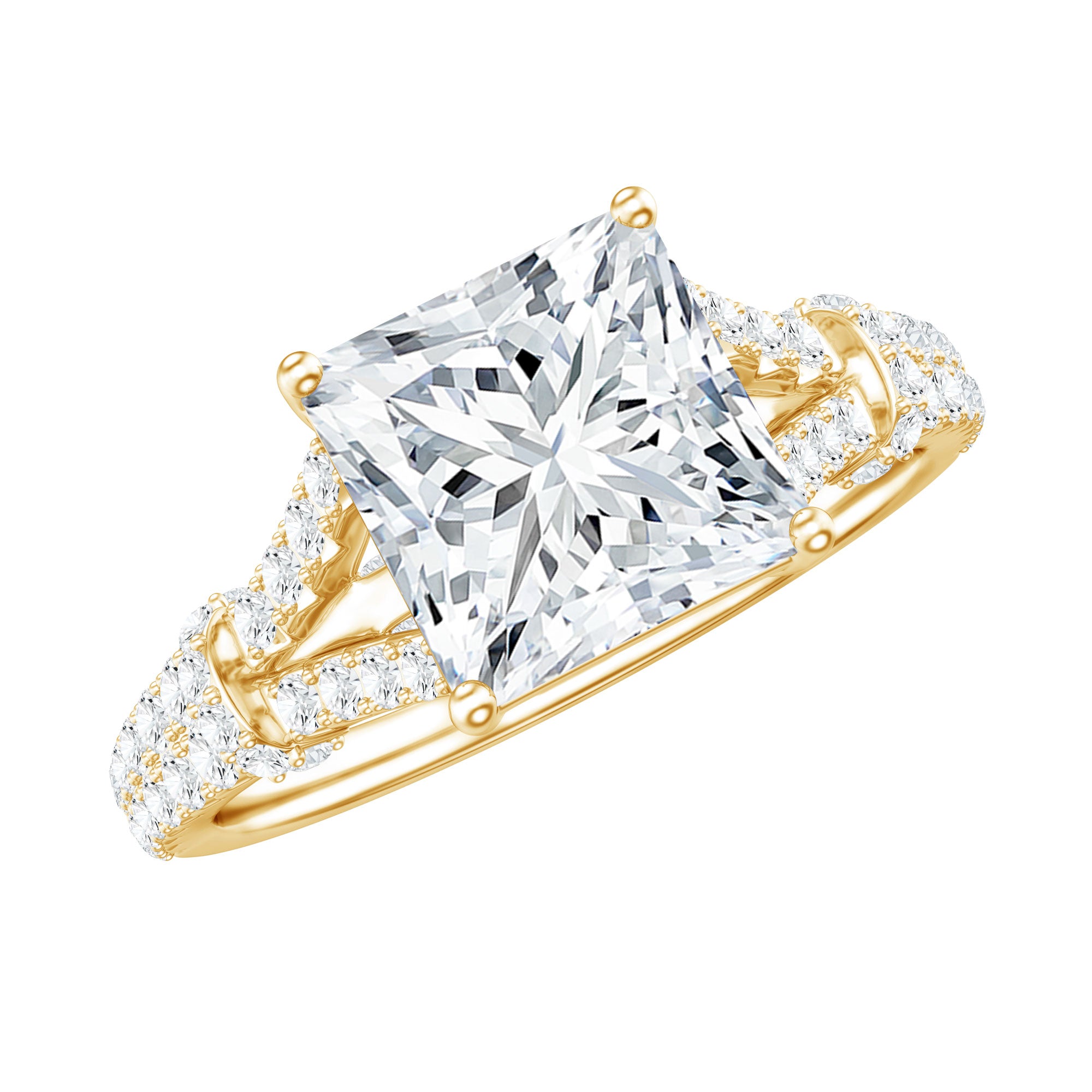 3 Carat Princess Cut Lab Grown Diamond Split Shank Engagement Ring IGI Certified Lab - ( E-VS1 ) - Rosec Jewels