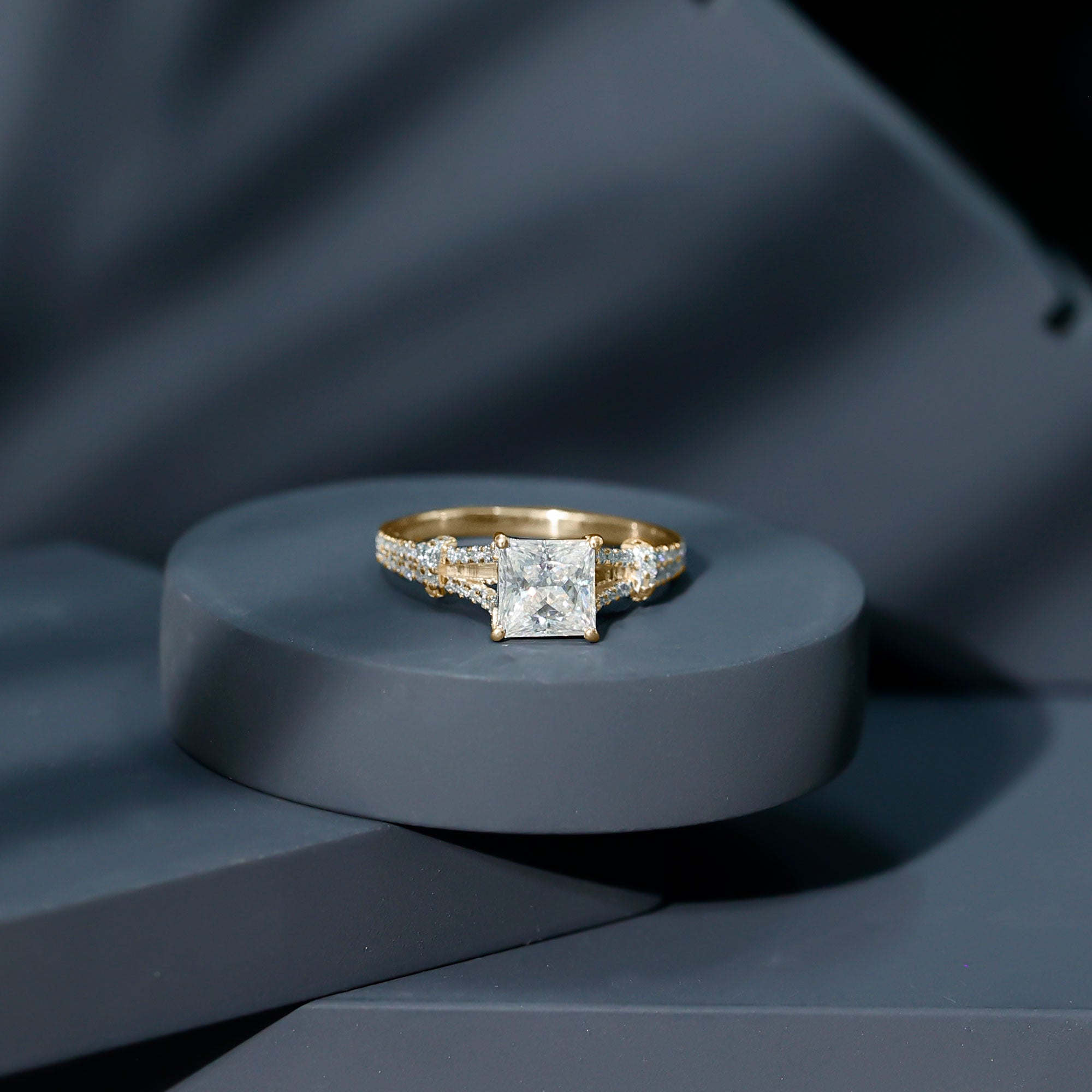 3 Carat Princess Cut Lab Grown Diamond Split Shank Engagement Ring IGI Certified Lab - ( E-VS1 ) - Rosec Jewels