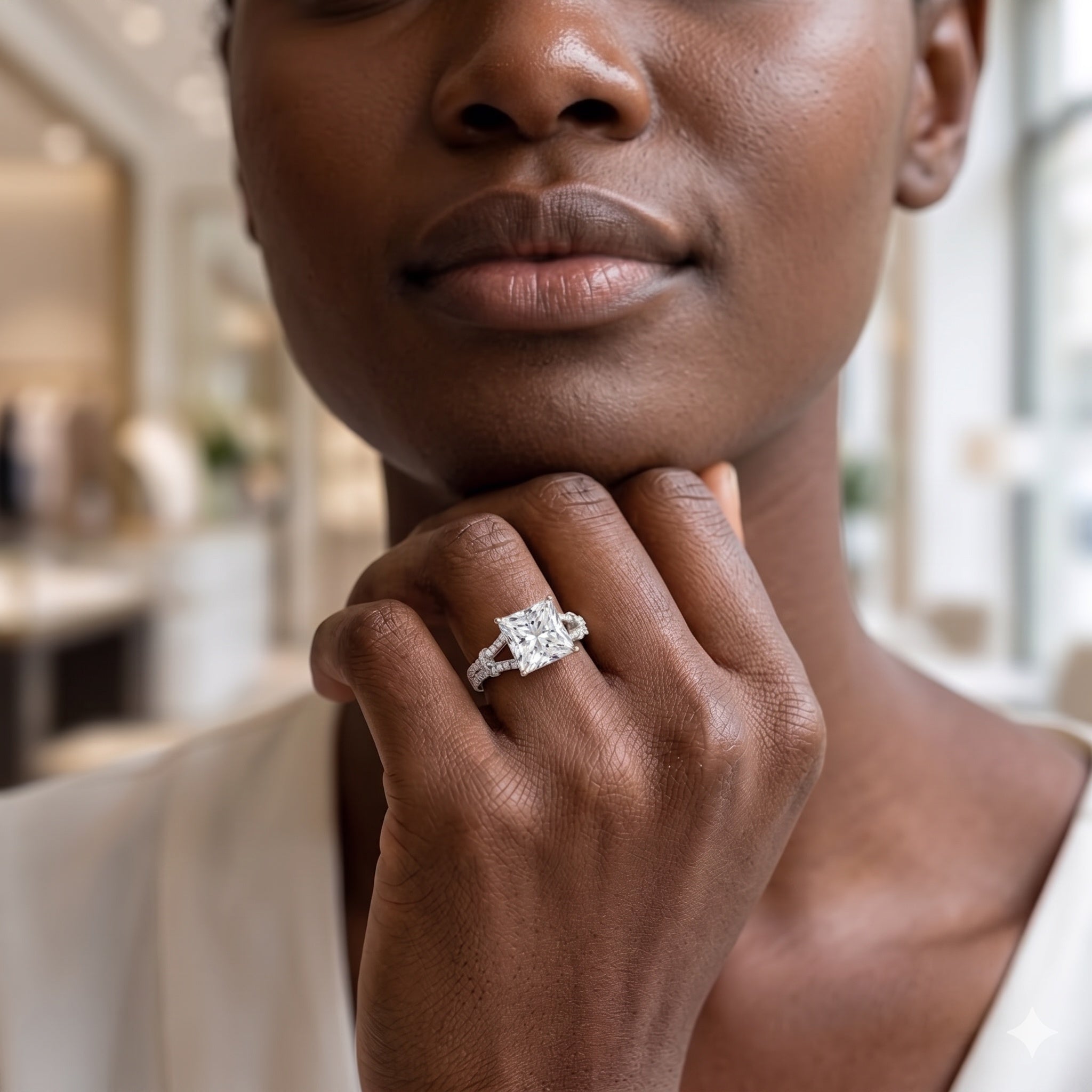 IGI Certified Princess Cut Lab Grown Diamond 4 Carat Engagement Ring in Split Shank Lab - ( E-VS1 ) - Rosec Jewels