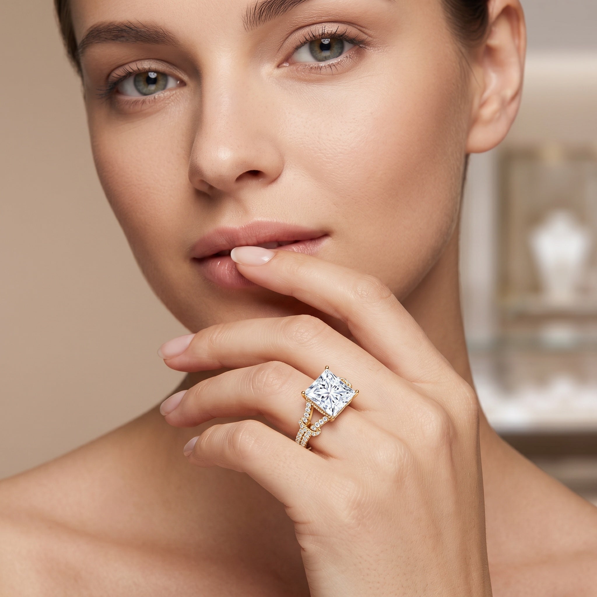 IGI Certified Princess Cut Lab Grown Diamond 4 Carat Engagement Ring in Split Shank Lab - ( E-VS1 ) - Rosec Jewels