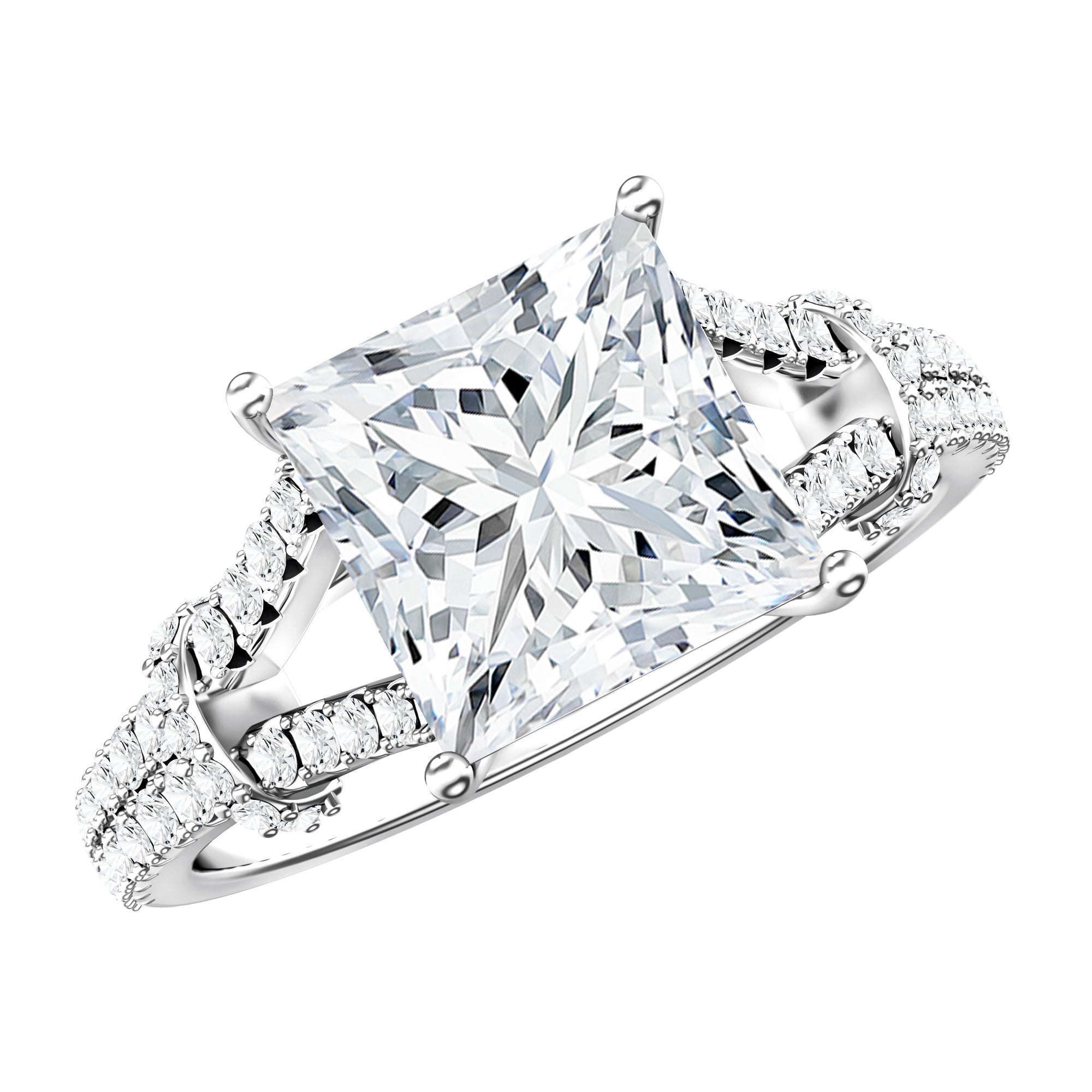 Rosec Jewels-IGI Certified Big 5 Carat Lab Grown Diamond Princess Cut Engagement Ring with Split Shank