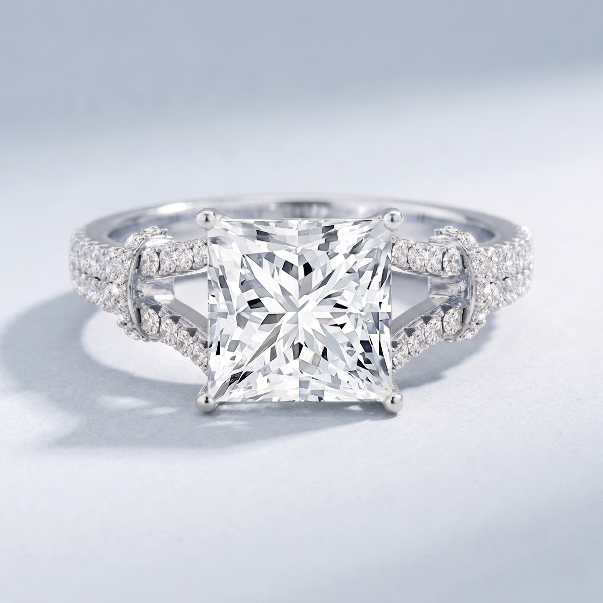 IGI Certified Big 5 Carat Lab Grown Diamond Princess Cut Engagement Ring with Split Shank Lab - ( E-VS1 ) - Rosec Jewels