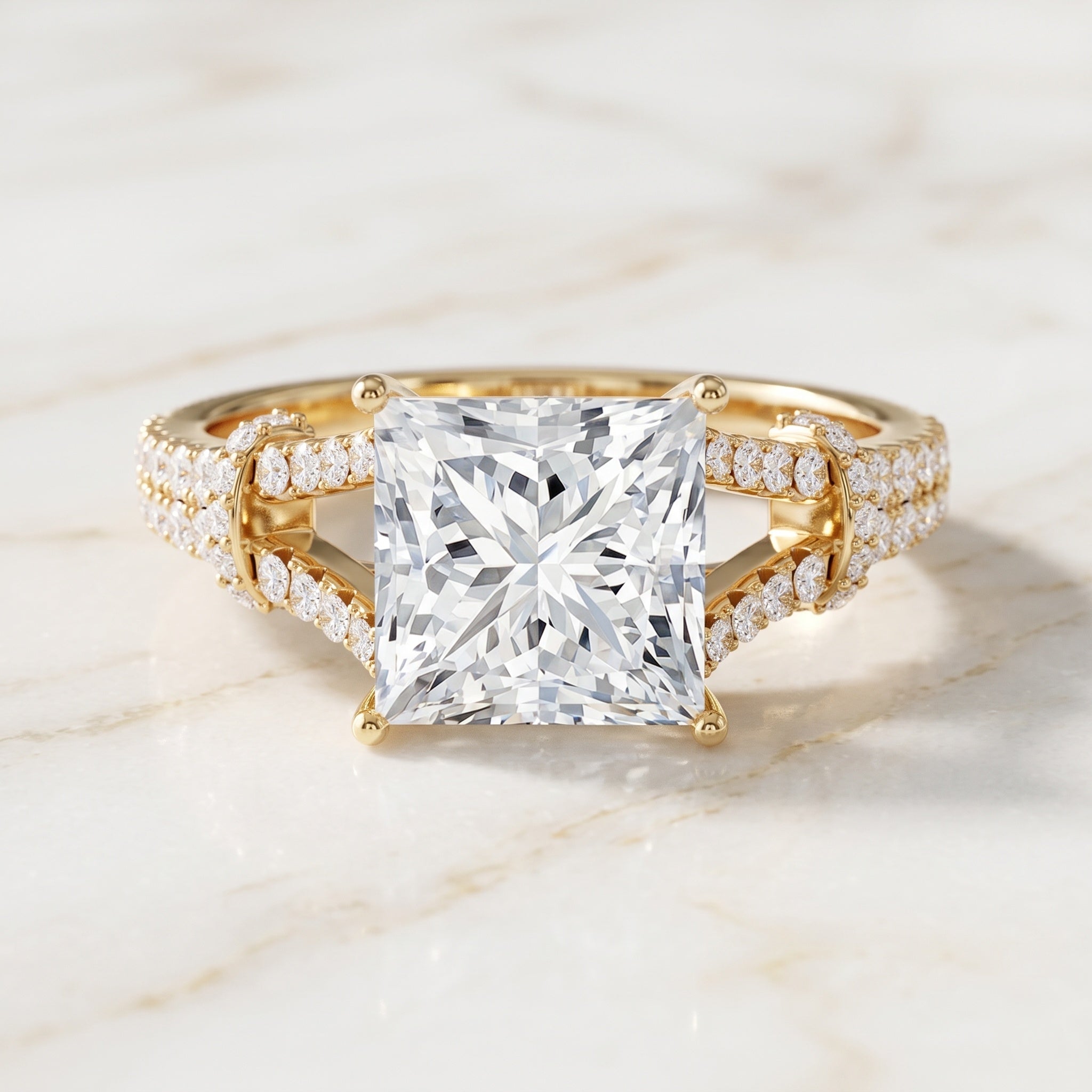 IGI Certified Big 5 Carat Lab Grown Diamond Princess Cut Engagement Ring with Split Shank Lab - ( E-VS1 ) - Rosec Jewels
