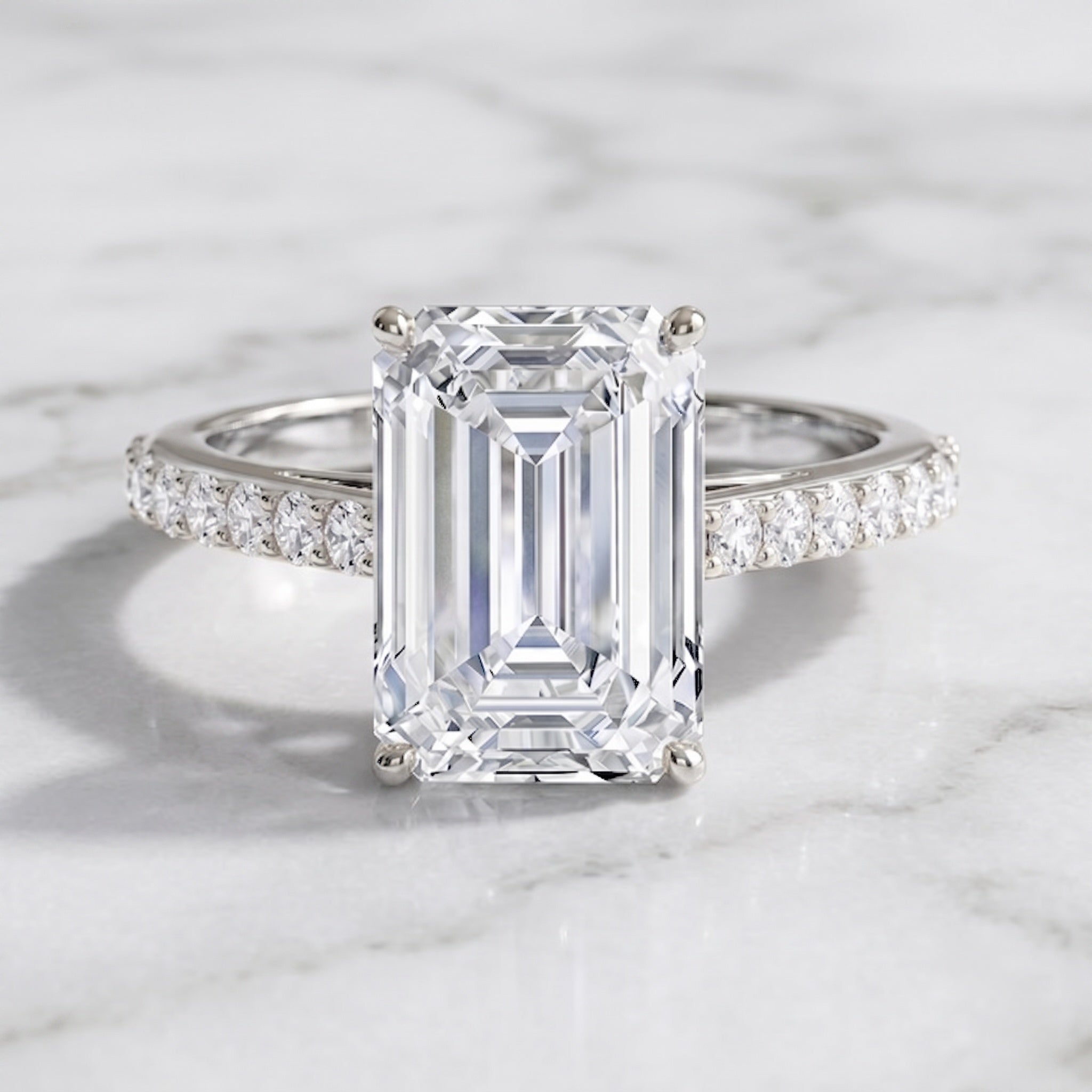 IGI Certified 4 Carat Emerald Cut Lab Grown Diamond Engagement Ring with Hidden Halo Lab - ( E-VS1 ) - Rosec Jewels