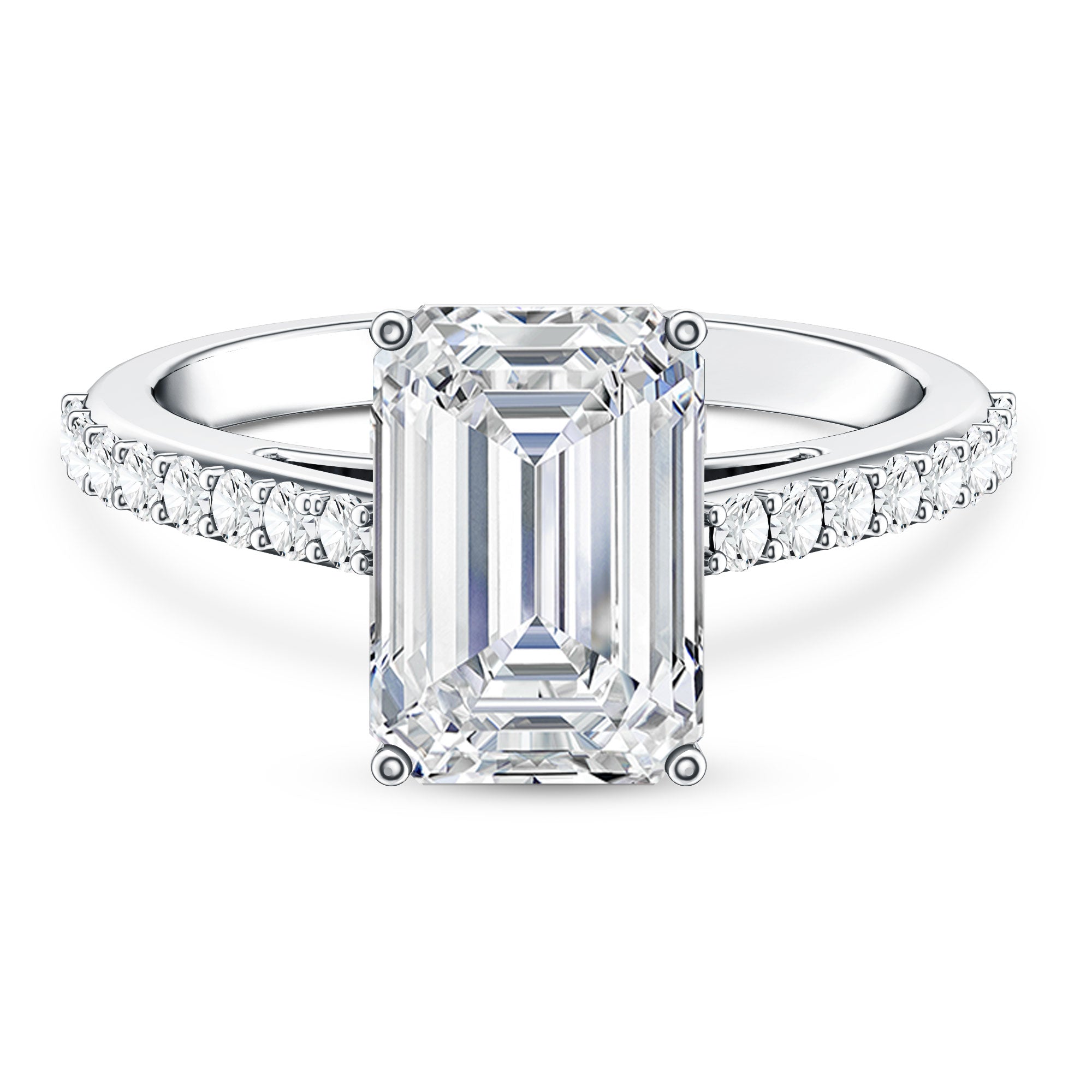 Rosec Jewels-IGI Certified 4 Carat Emerald Cut Lab Grown Diamond Engagement Ring with Hidden Halo