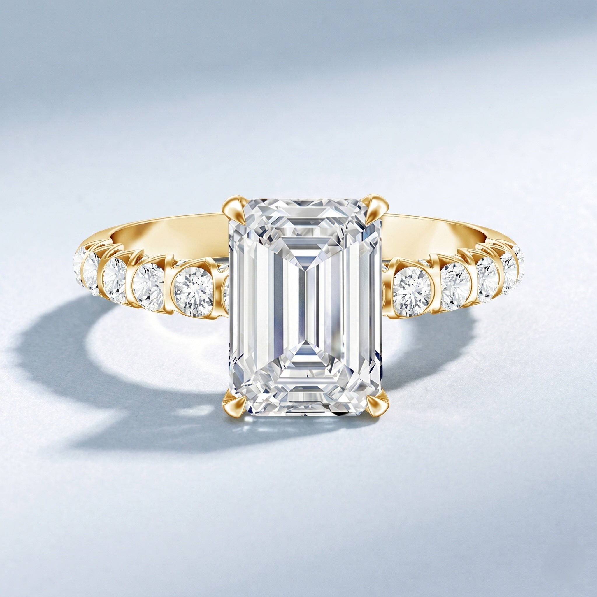 IGI Certified 3 Carat Emerald Cut Lab Grown Diamond Engagement Ring with Side Stones Lab - ( E-VS1 ) - Rosec Jewels