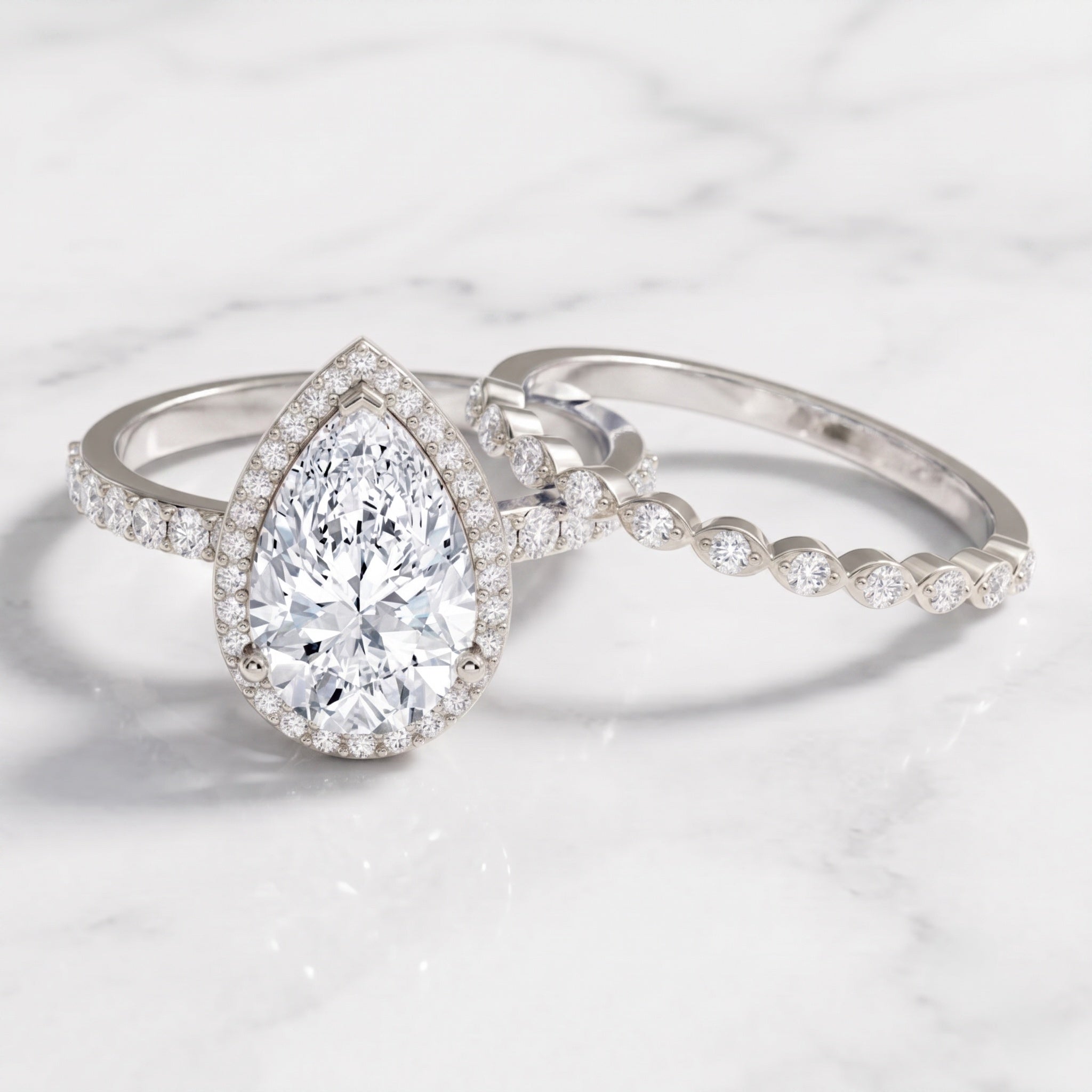 IGI Certified 3 Carat Lab Grown Diamond Teardrop Wedding Ring Set with Halo Lab - ( E-VS1 ) - Rosec Jewels