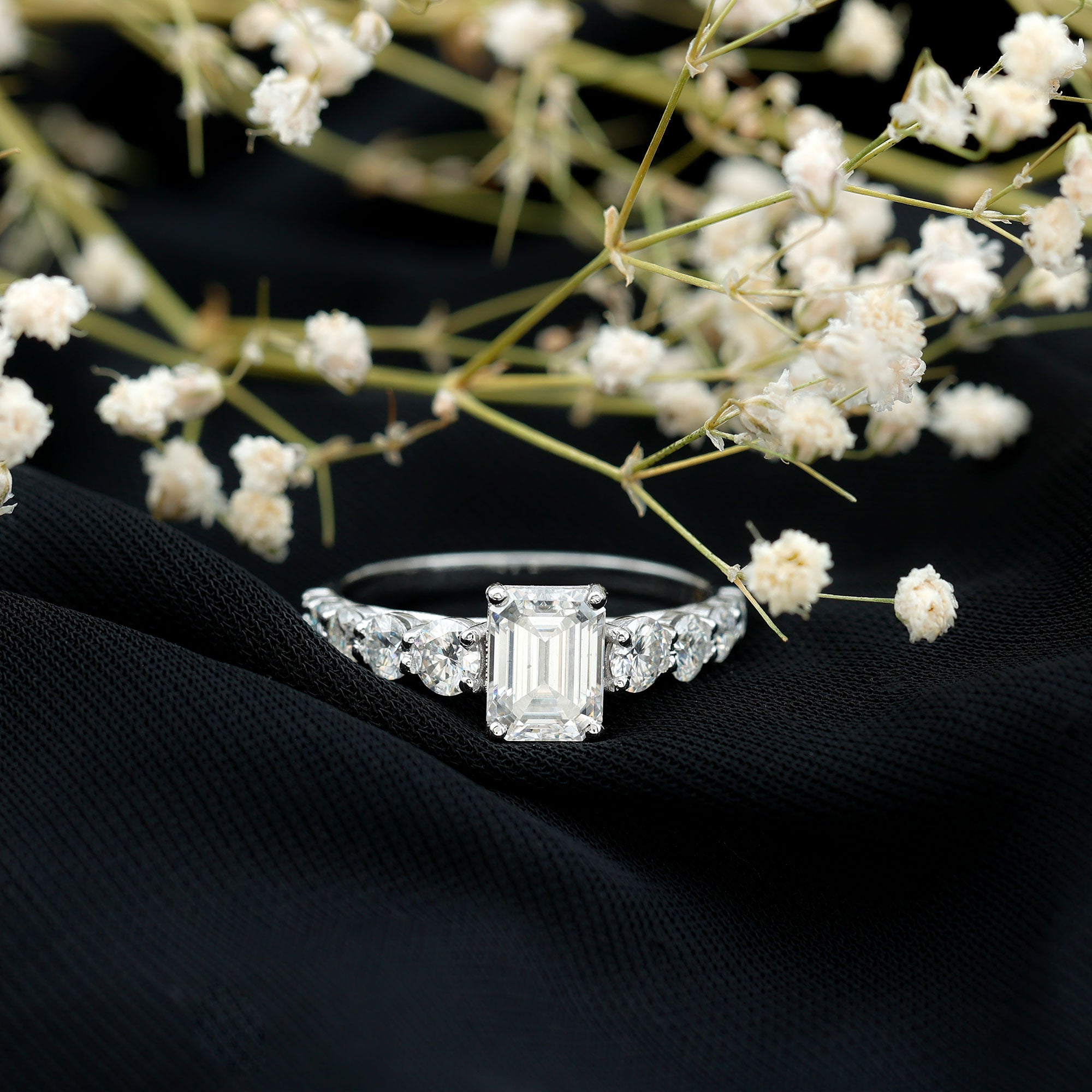 Rosec Jewels-2 Carat IGI Certified Emerald Cut Lab Grown Diamond Side Stone Engagement Ring